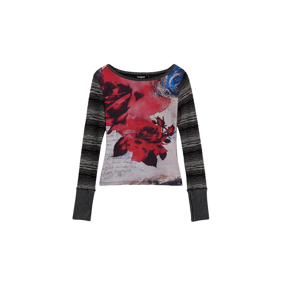 T-shirt à manches longues imprimé noir, DESIGUAL