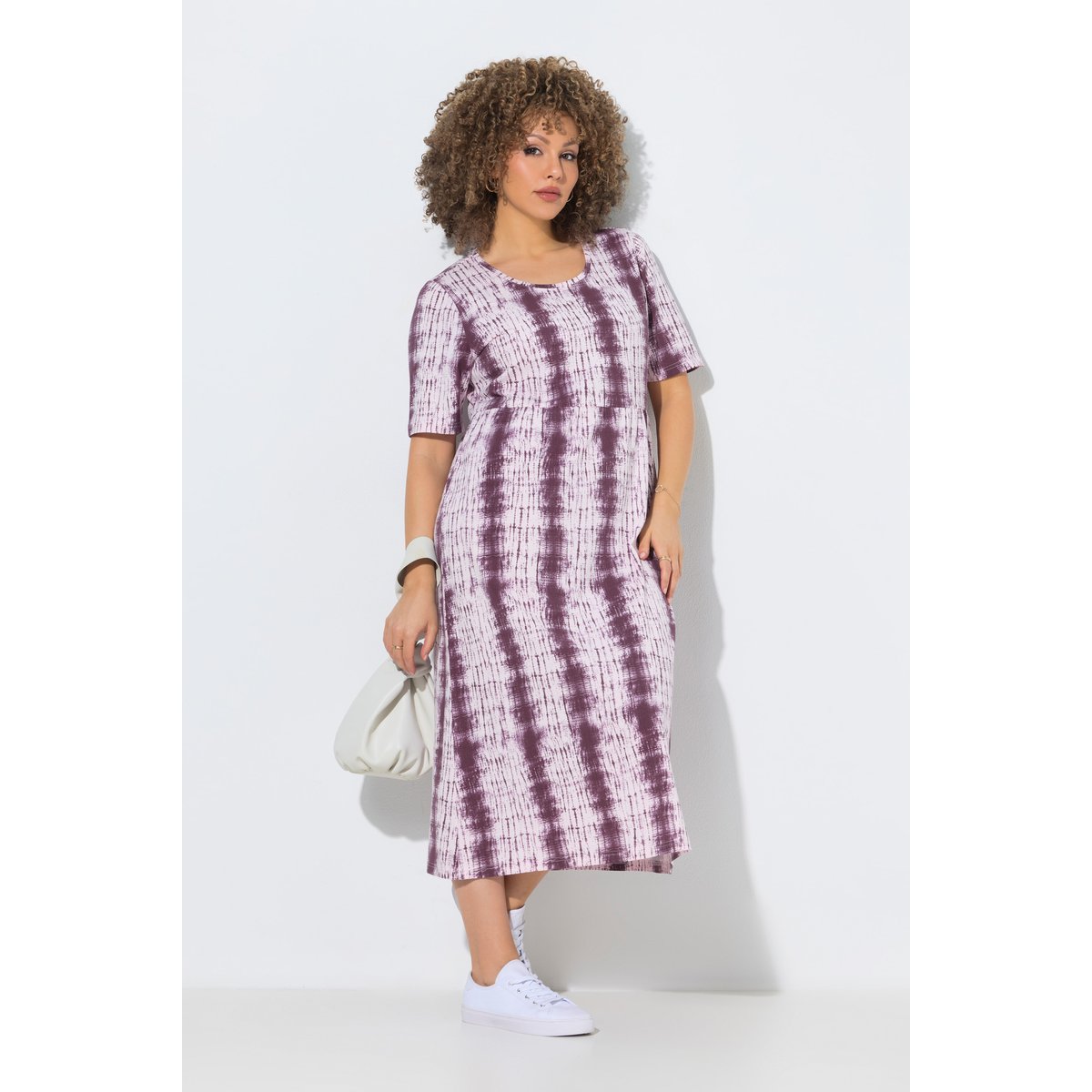 Robe midi avec rayures esprit batik brun nougat, ULLA POPKEN