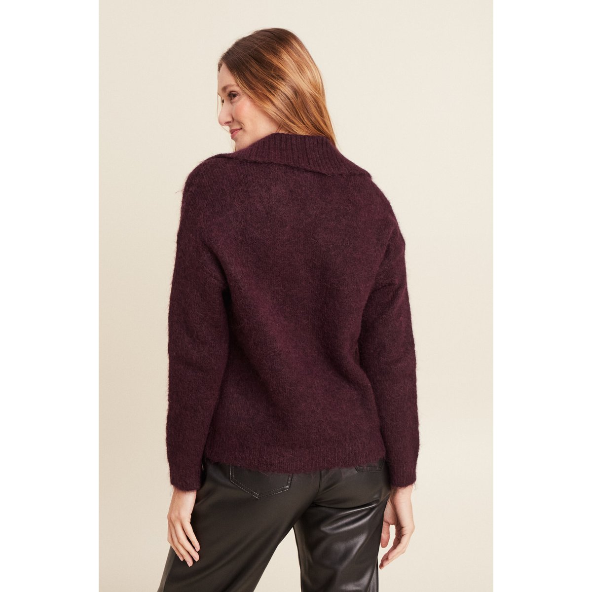 Pull manches longues col polo bordeaux, BREAL