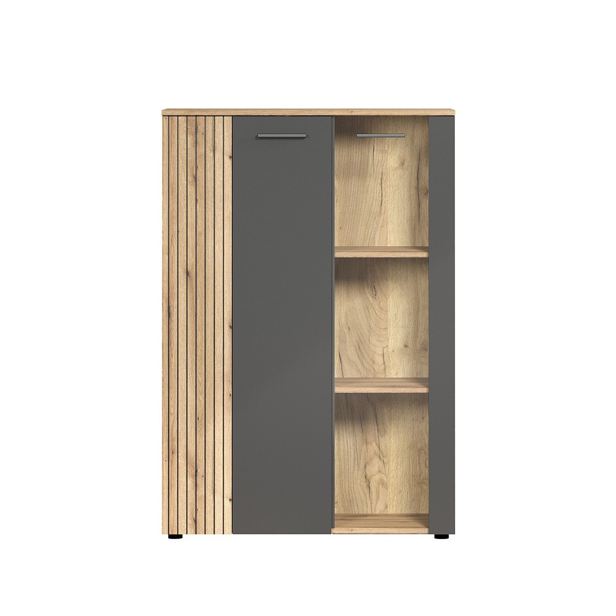Rangement vitré 2 portes dont une avec verre trempé L90cm - Esteban gris anthracite, CALICOSY