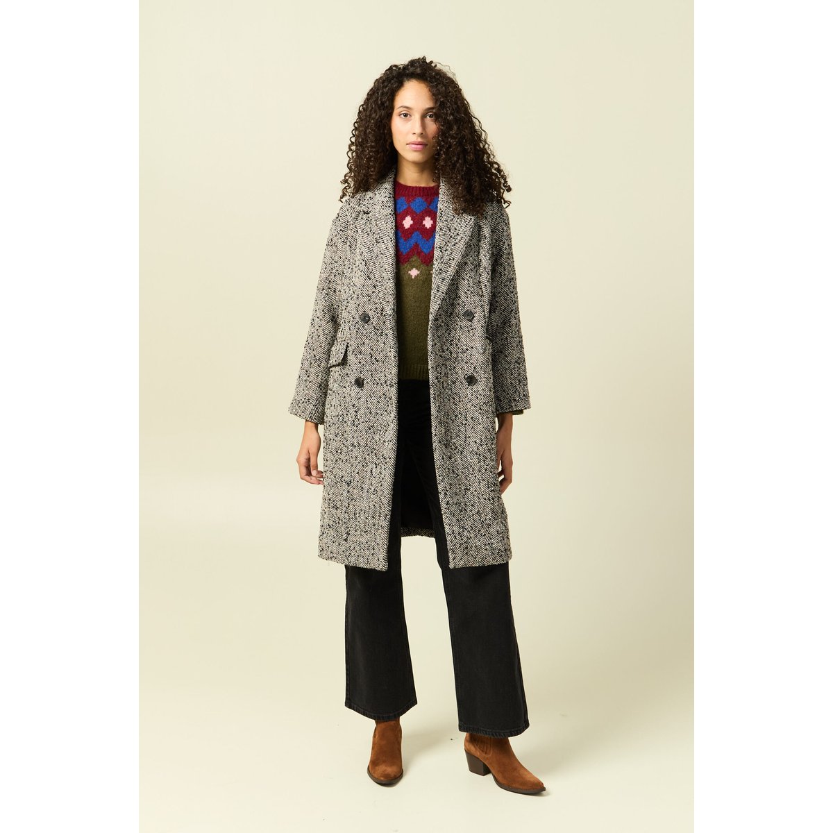 Pull col rond manches longues vert kaki, BONOBO