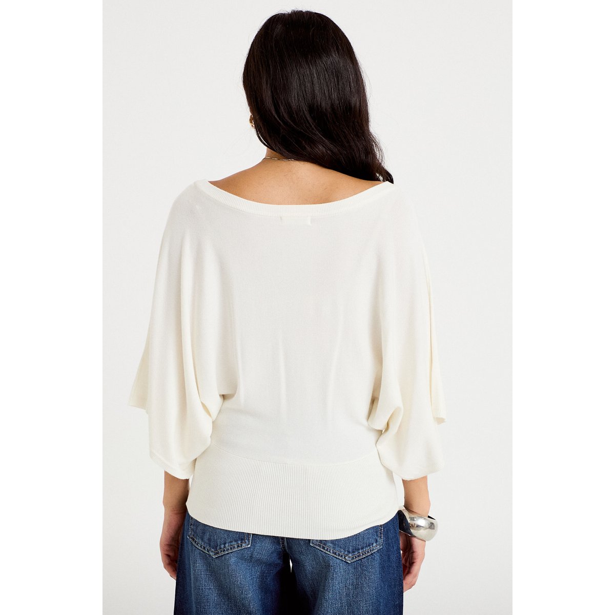 Pull ample manches courtes col rond ecru, CACHE CACHE