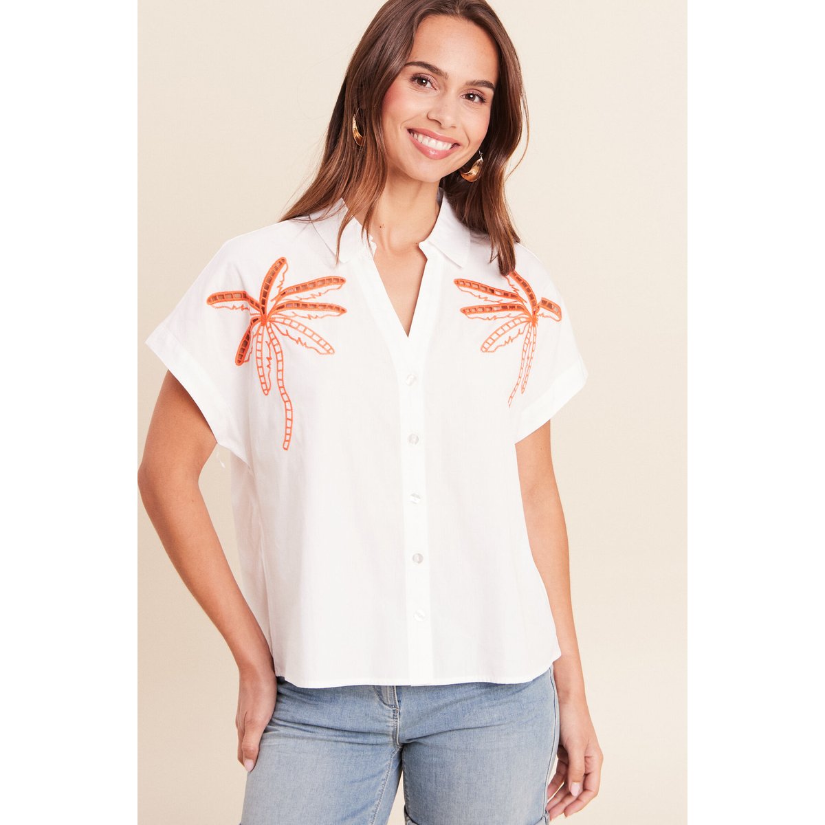 Chemise col chemise manches courtes blanc, BREAL