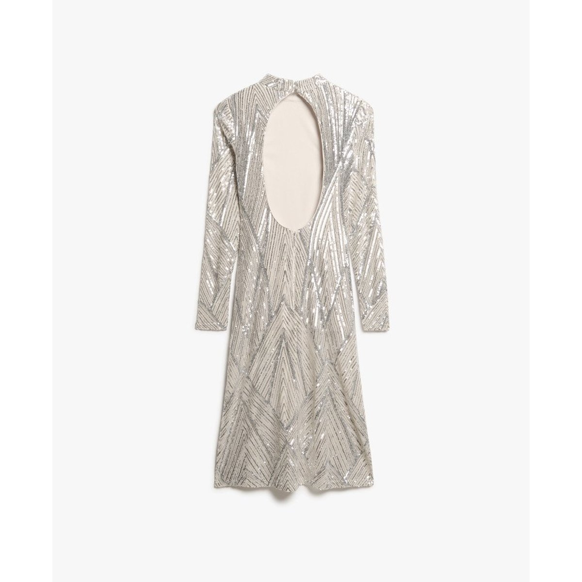 Robe mi-longue à manches longues et dos ouvert sequins argentés, SUPERDRY
