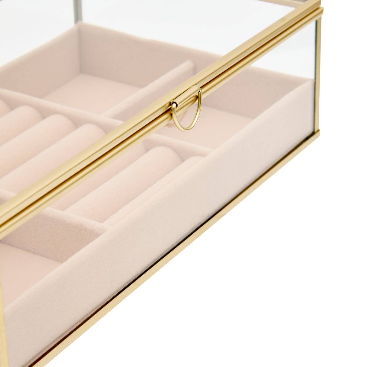 Boîte à bijoux rectangulaire en verre JUDE transparente et doré, ATMOSPHERA