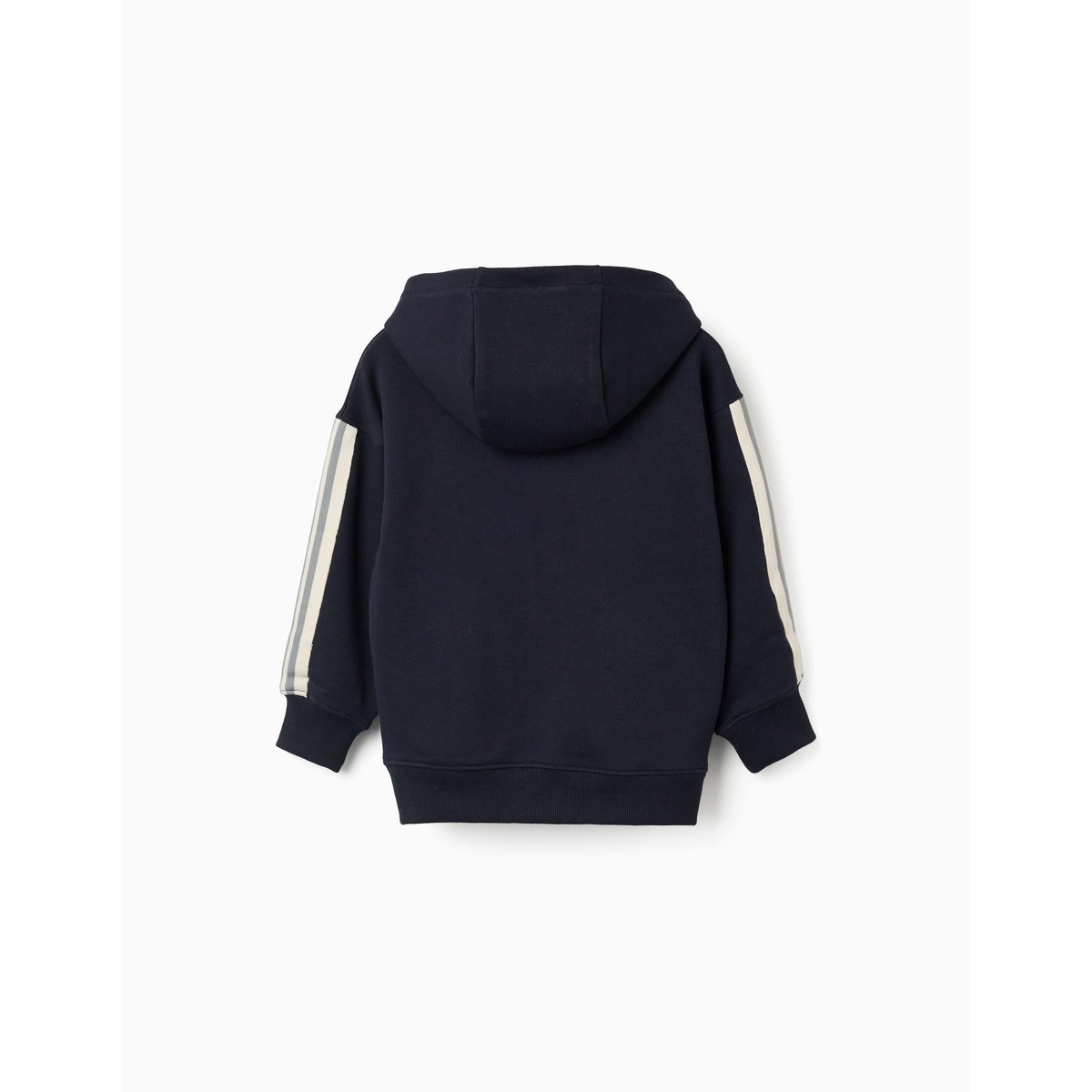 Sweat zippé en coton avec capuche et bande à rayures bleu foncé, ZIPPY