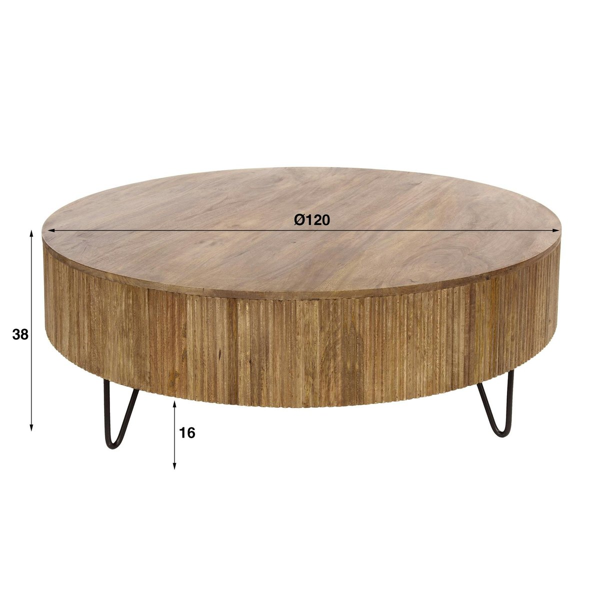 Table basse ronde en bois de manguier strié Ø120 cm CREEK bois naturel, PIER IMPORT