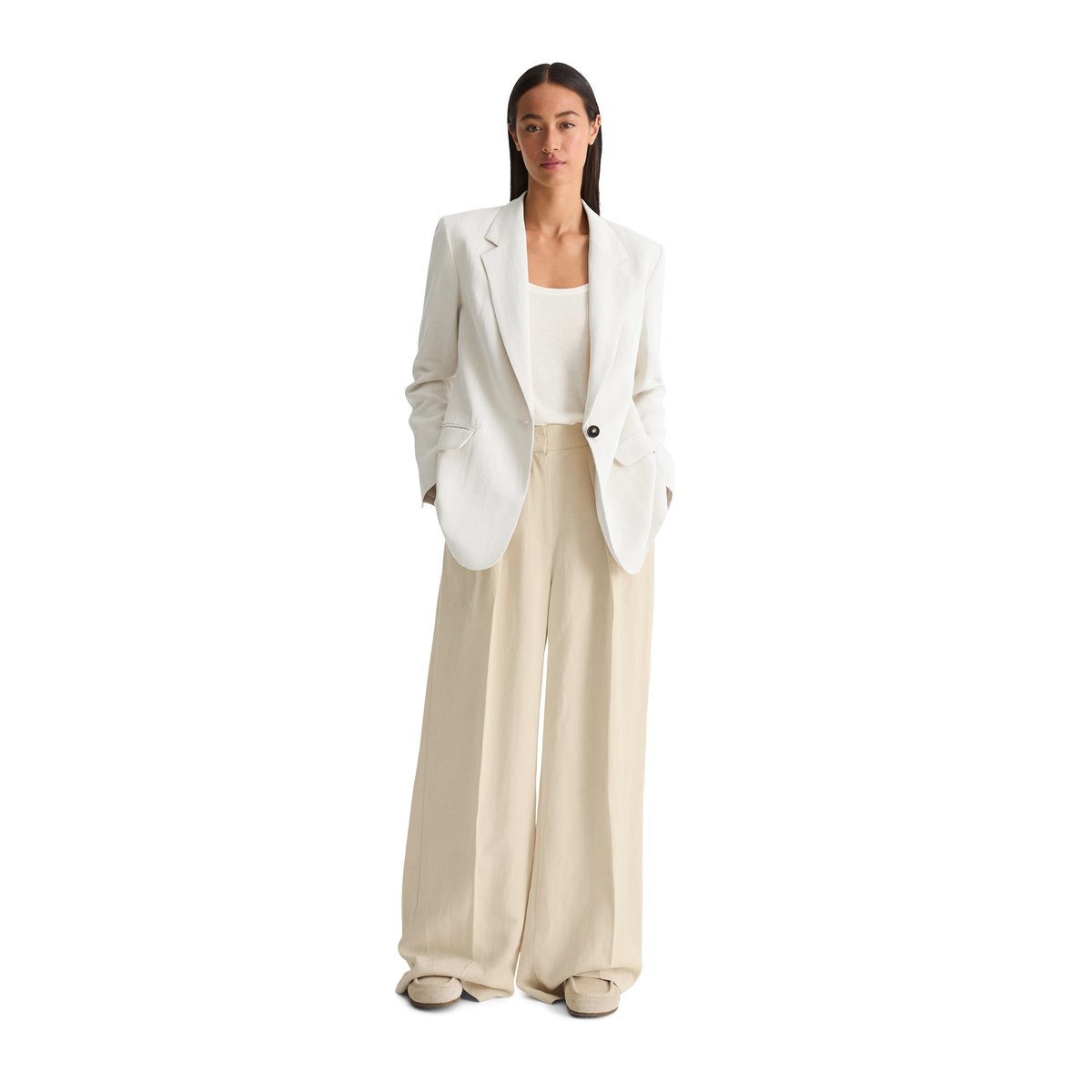 Blazer en forme en mélange viscose-lin beige, MARC O'POLO