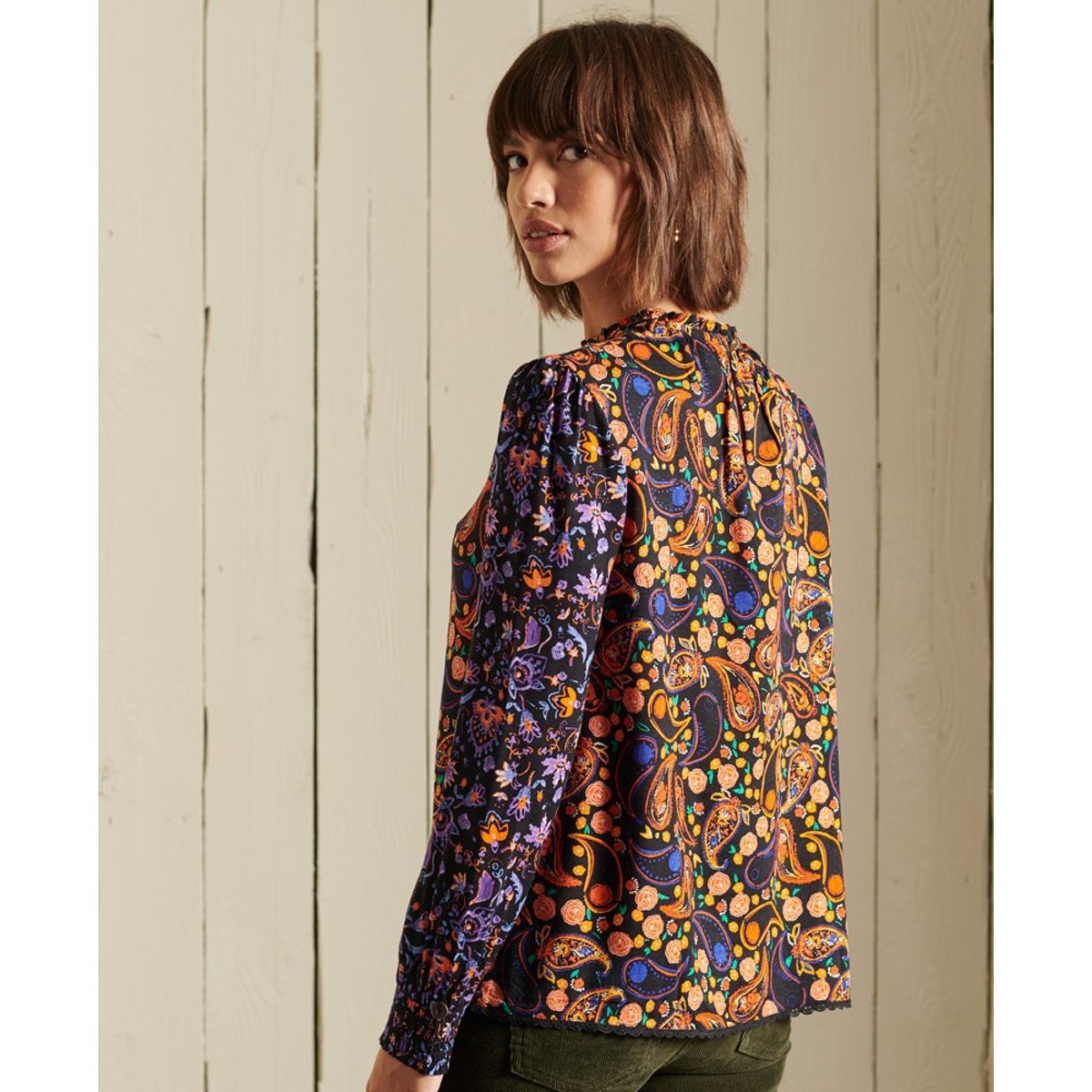 Haut tissé à manches longues imprimé cachemire multicolore, SUPERDRY