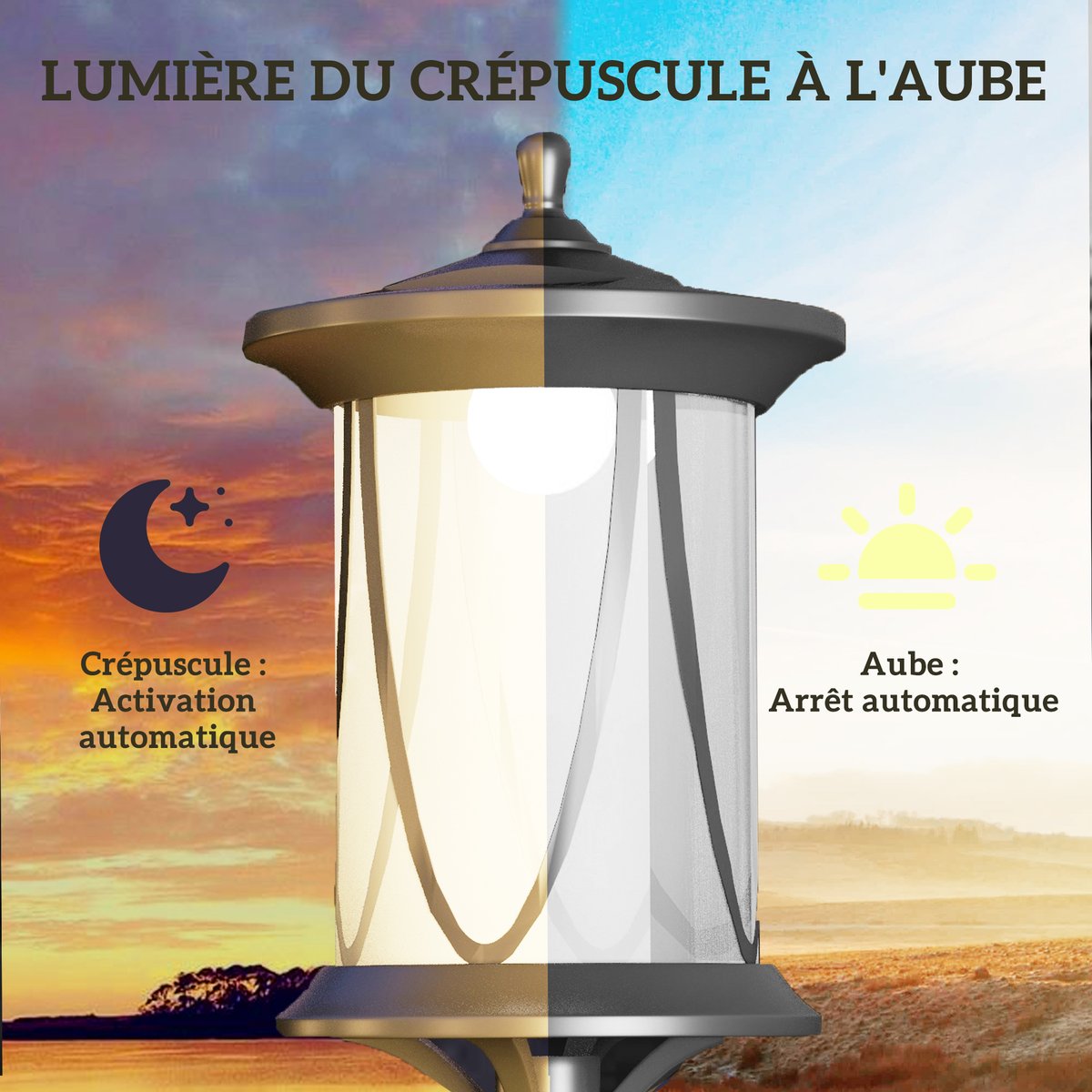 Lampadaire d'extérieur ABS Noir noir, OUTSUNNY