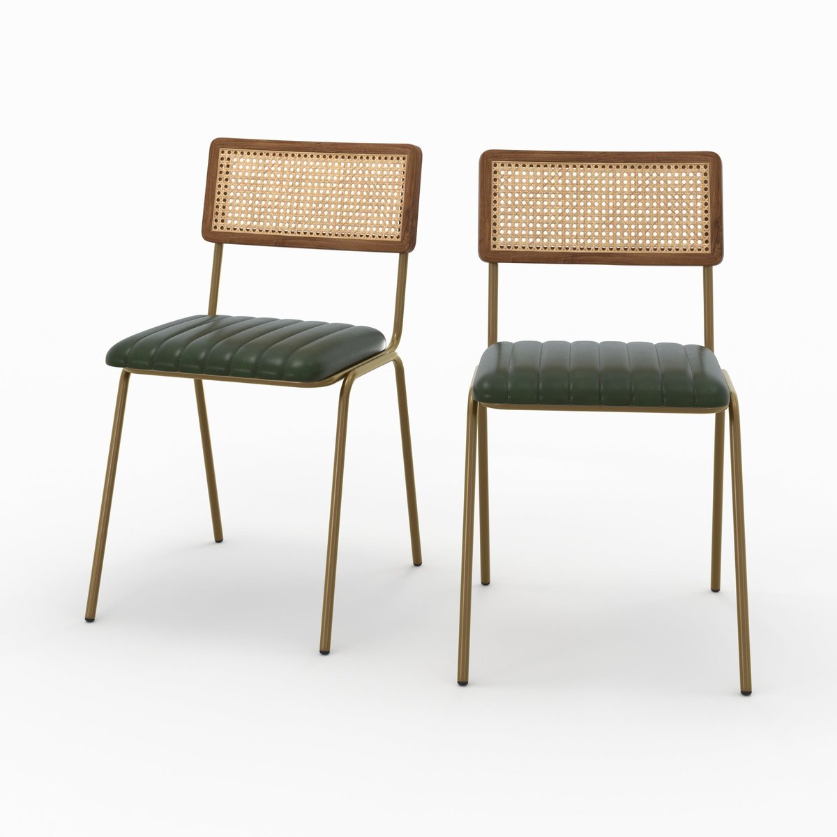 Lot de 2 chaises en cannage et cuir - ARSÈNE vert et métal doré, MAISON PAVANE