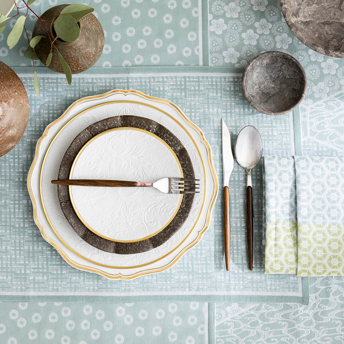 Set de table en Coton, WAGARA céladon, LE JACQUARD FRANCAIS
