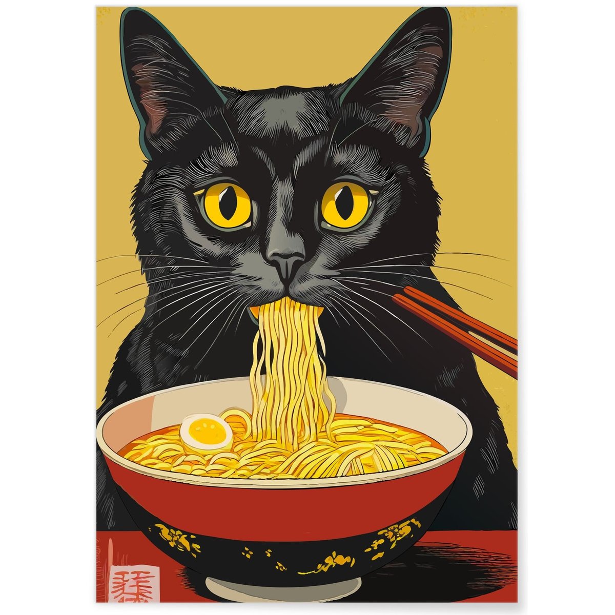 Affiche Chat ramen japonais blanc, L'AFFICHERIE