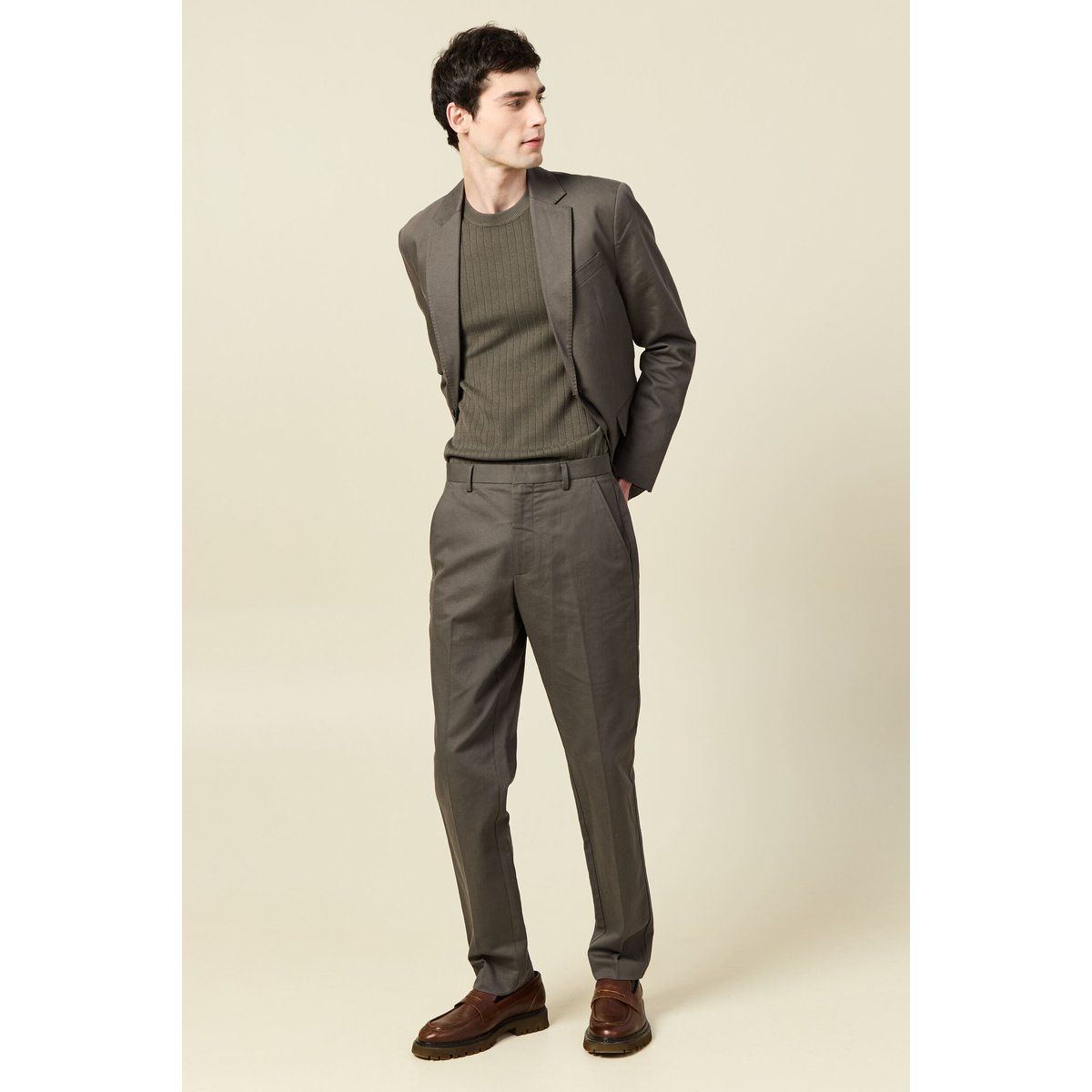 Blazer manches longues col classique vert foncé, BONOBO