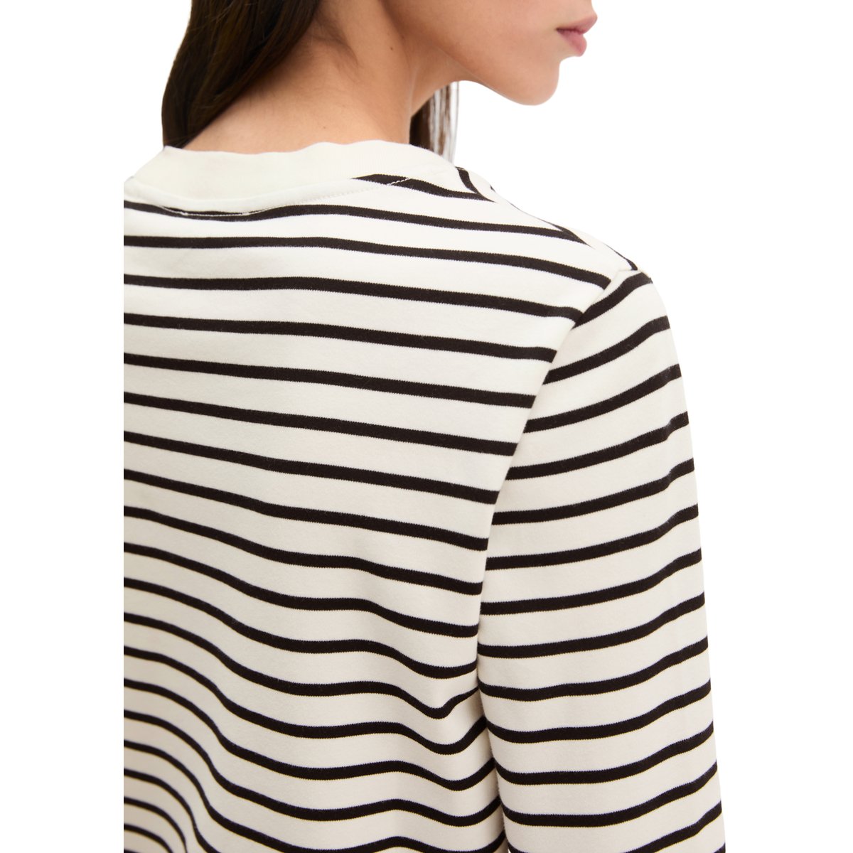 T-shirt rayé relaxed en jersey interlock léger blanc, MARC O'POLO