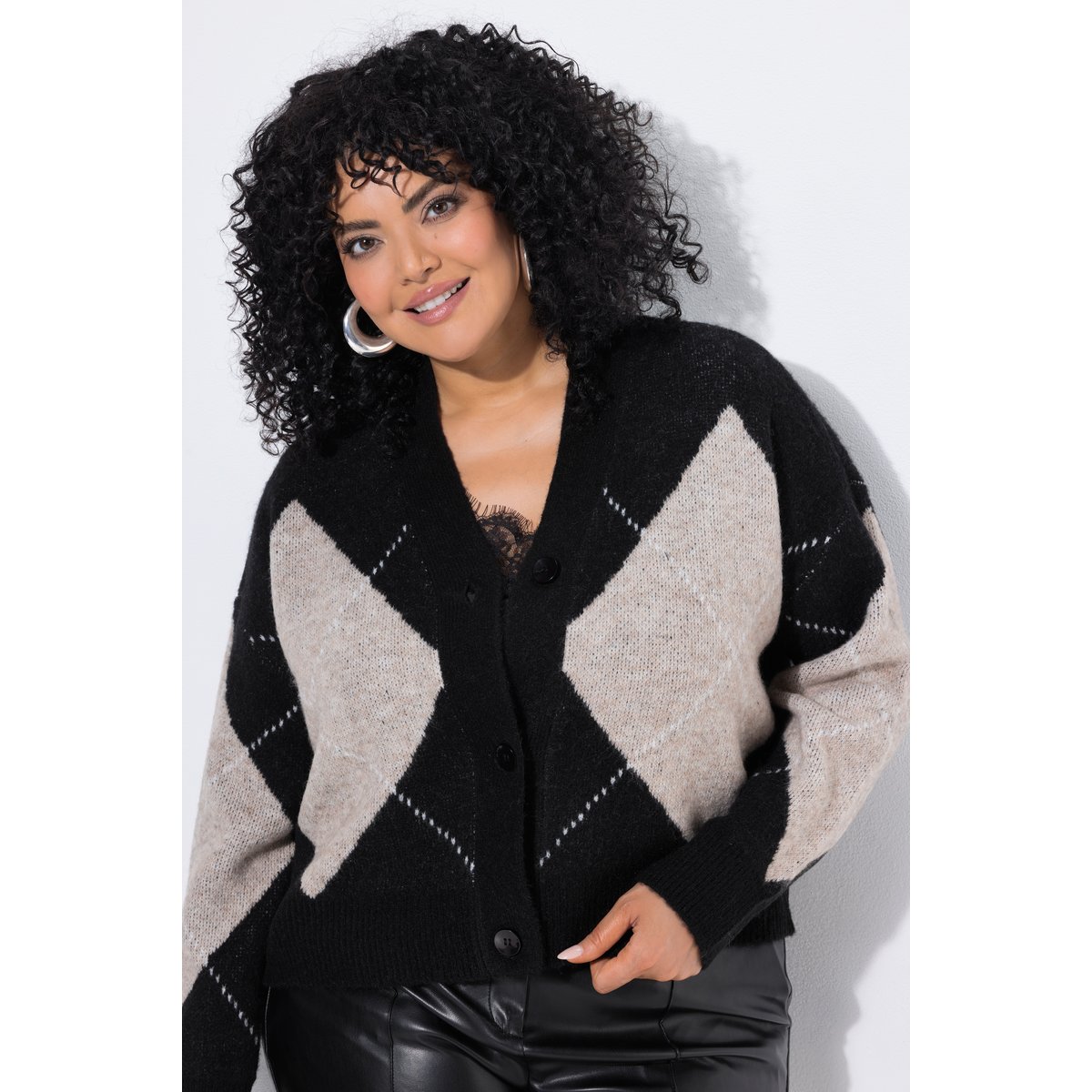 Cardigan motif losanges « argyle » noir, ULLA POPKEN
