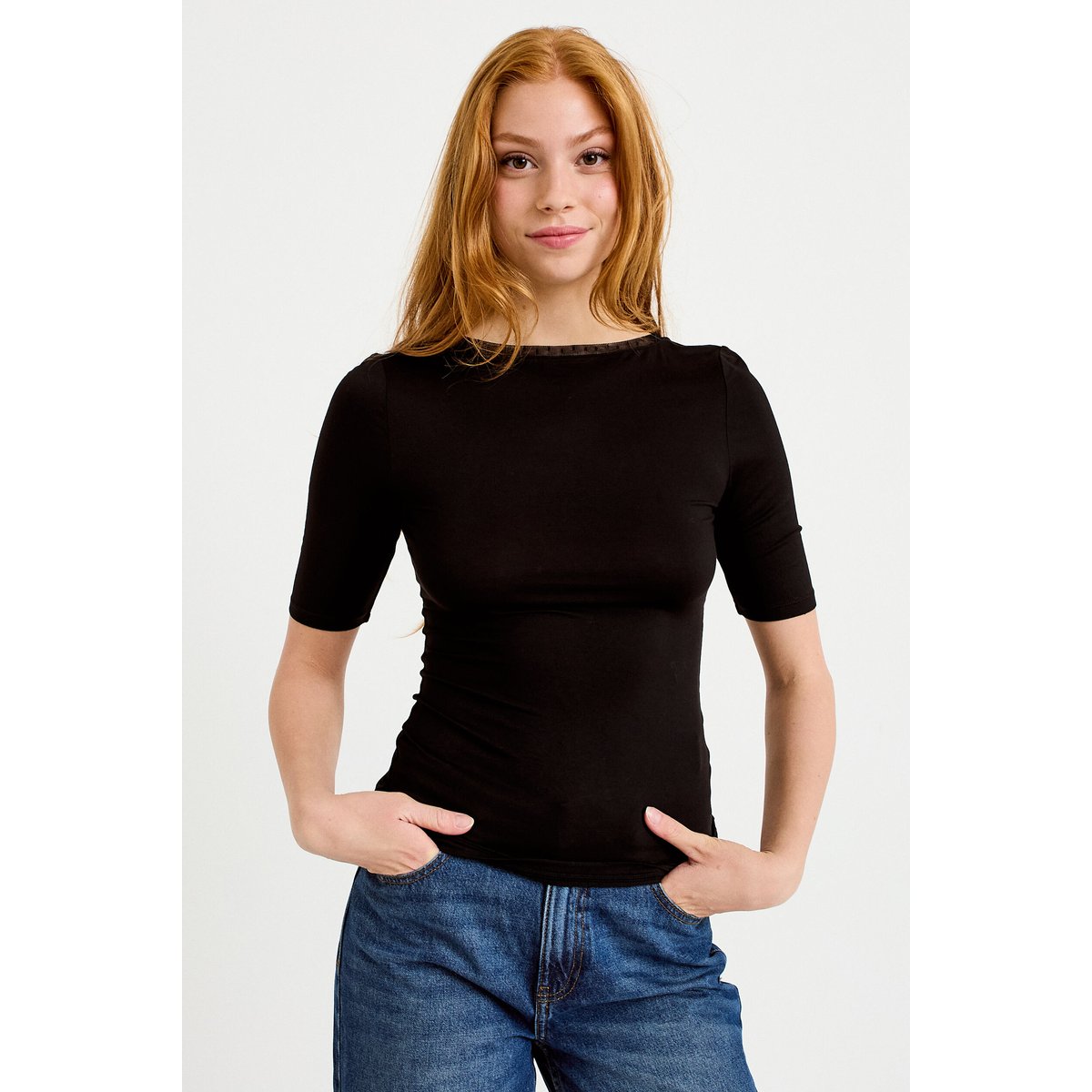 T-shirt ajusté manches courtes noir, CACHE CACHE