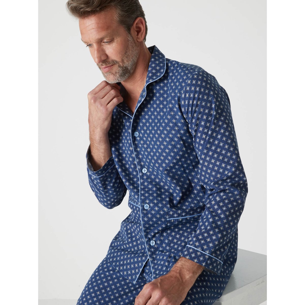 Pyjama classique polyester coton imprimé marine, DAXON