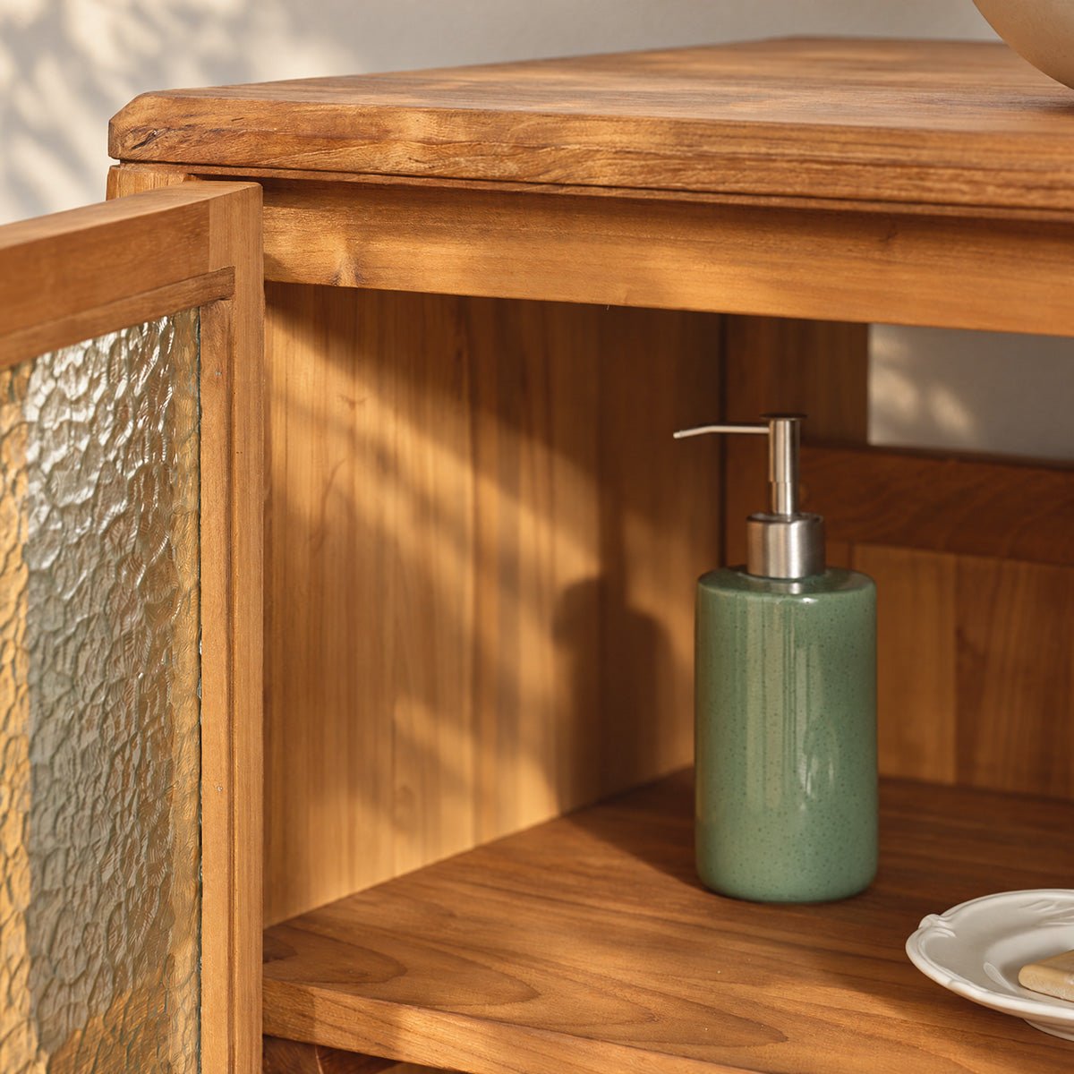 Meuble sous vasque en bois recyclé massif 4 portes 180 cm VELDE naturel, BERAH GETAH