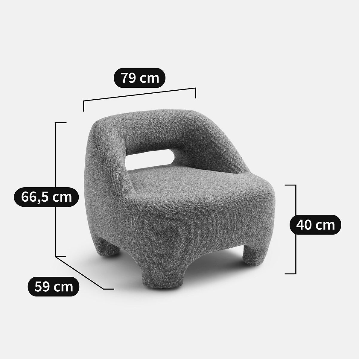 Fauteuil compact rembourré, gainé de tissu texturé, INAGA marron chiné, LA REDOUTE INTERIEURS