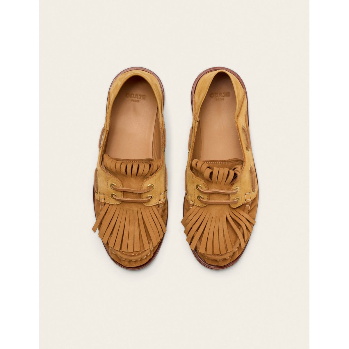 Mocassins OVEL nubuck beige et cognac, ODAJE