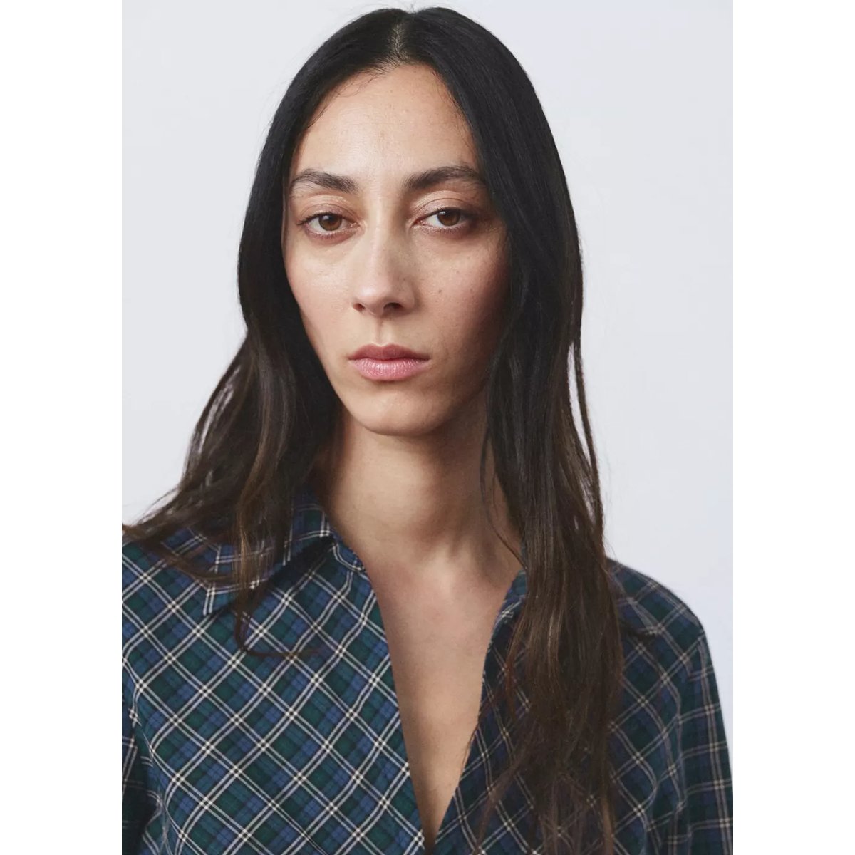Blouse à carreaux et fronces bleu, MANGO