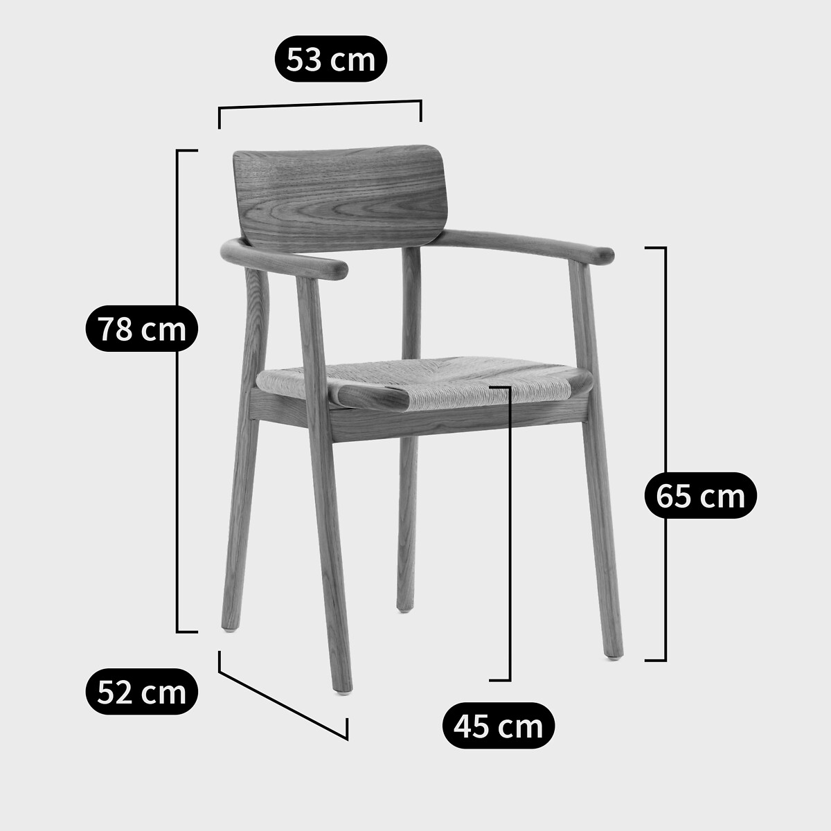 Fauteuil de table chêne massif et tressage, Pipo chêne moyen, LA REDOUTE INTERIEURS