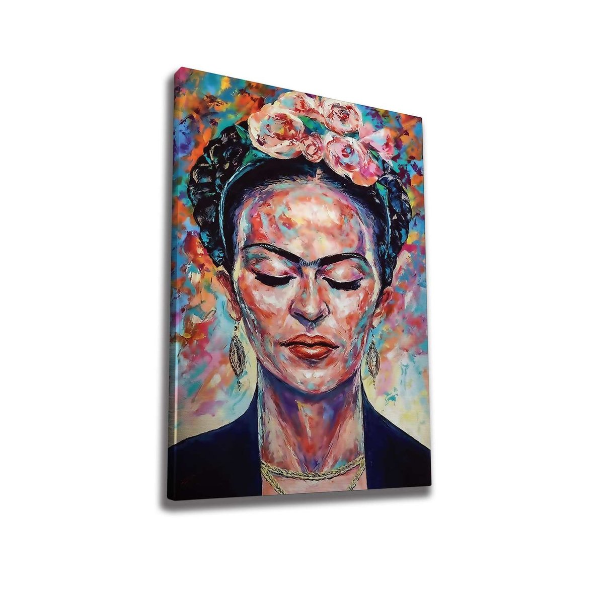 Toile décorative Frida Kahlo imprimée avec cadre bois FRIEDA multicolore, TOILINUX