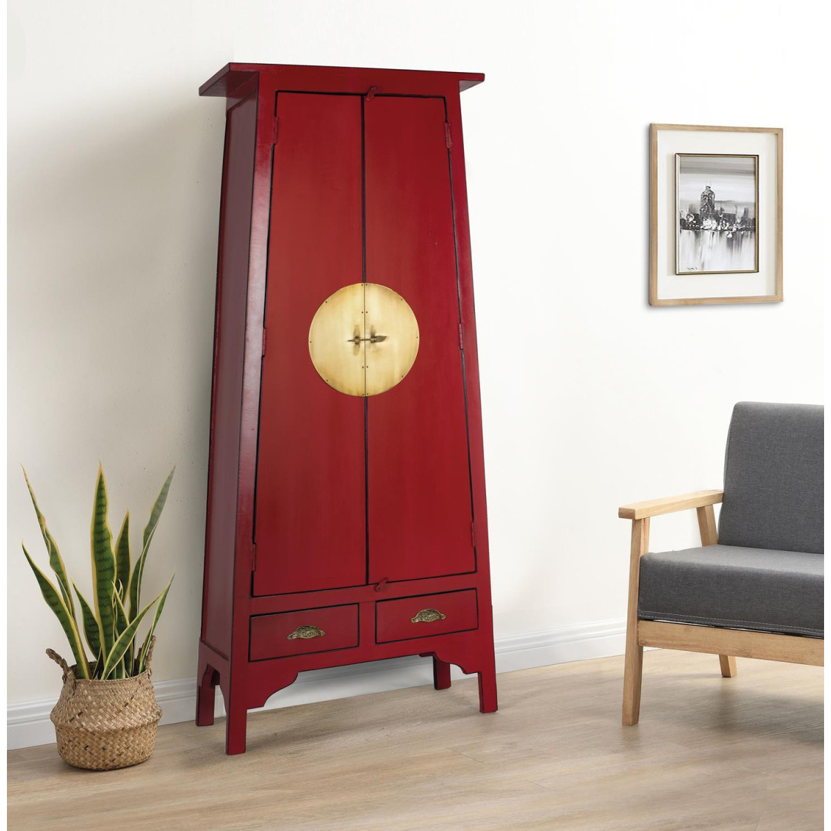 Armoire 2 portes Bois Rouge rouge, DECORATION D’AUTREFOIS