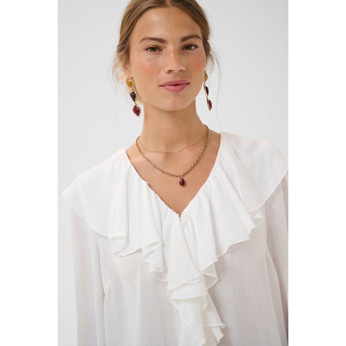 Blouse à manches longues blanc snow white, CREAM