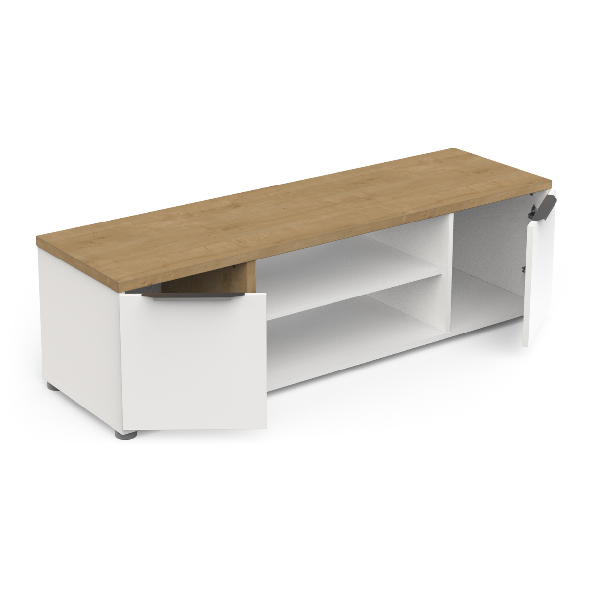 Meuble TV 2 portes et 2 niches décor chêne et blanc L135 cm - ACCESS bois clair, CALICOSY