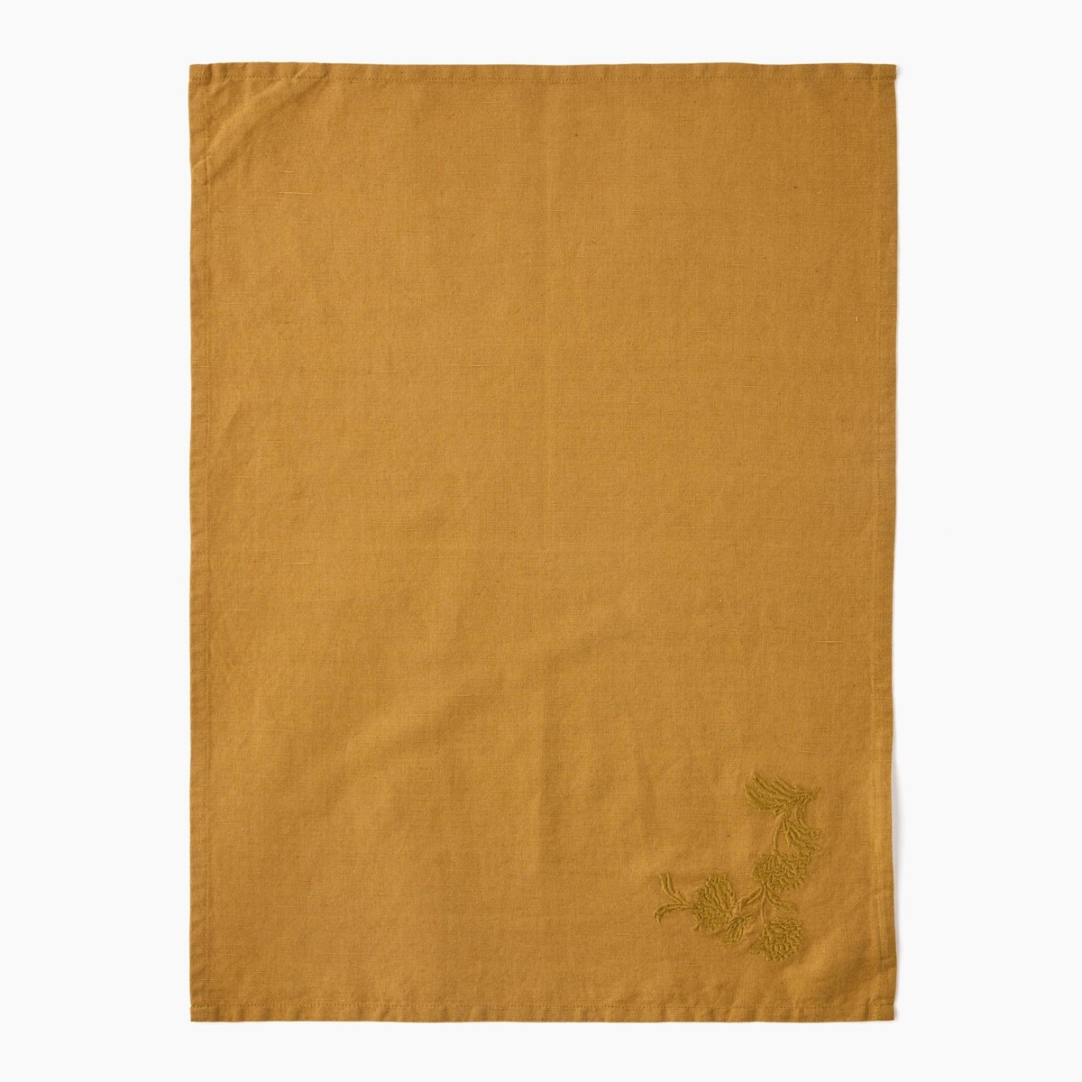 Torchon brodé, 50x70cm, coton-lin cacahuete, MONOPRIX