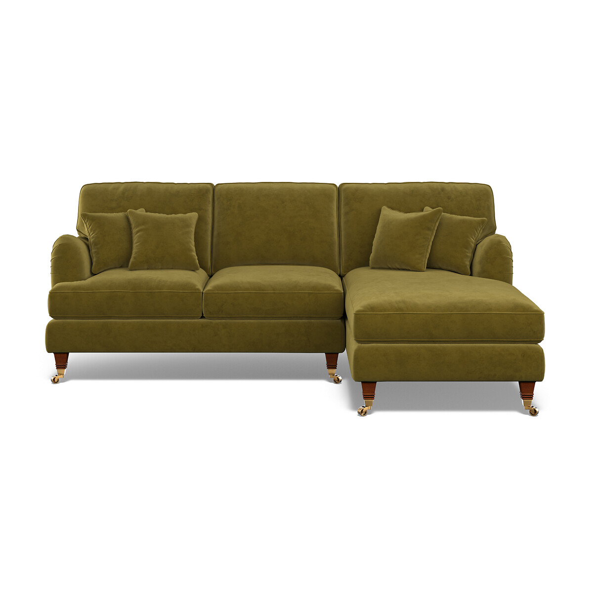 Emeline Velvet Corner Chaise Sofa with Castor Legs (Right Facing) olive, ÉDITÉ