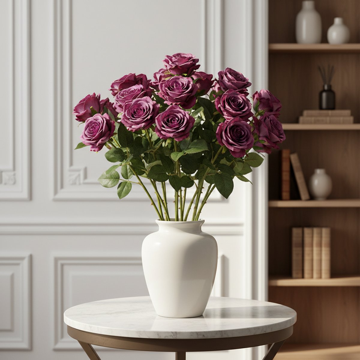 Tige de rose artificielle H53 fuchsia, SIA DECO