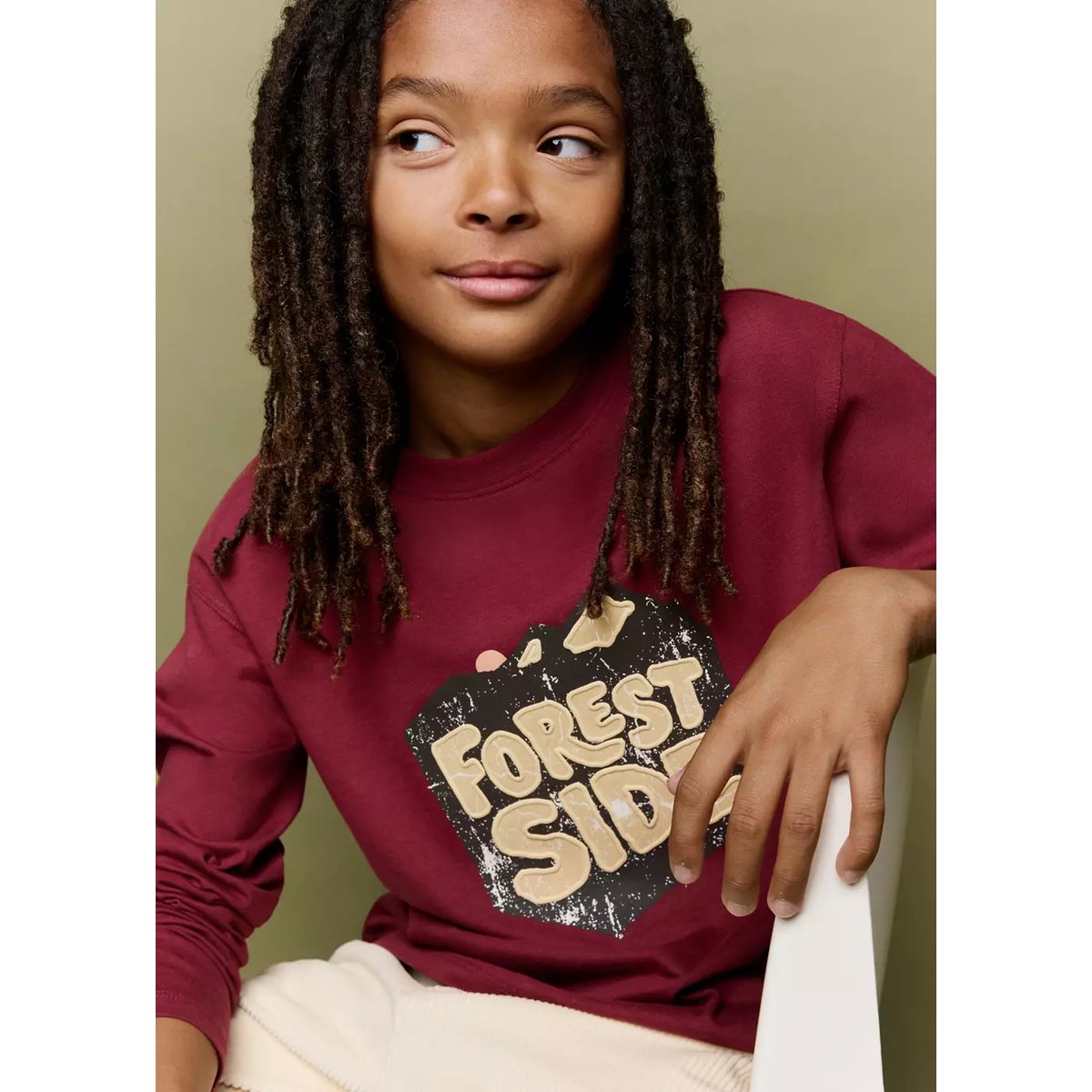 T-shirt coton inscription imprimée grenat, MANGO KIDS