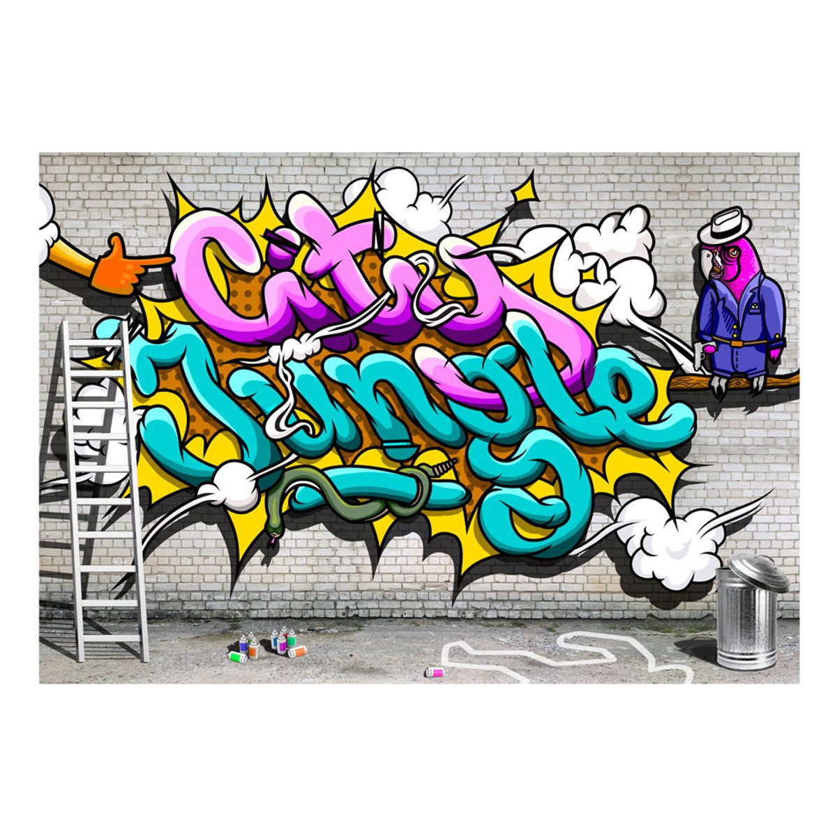 Papier peint intissé panoramique Street art Pink parrot multicouleur, EDEN