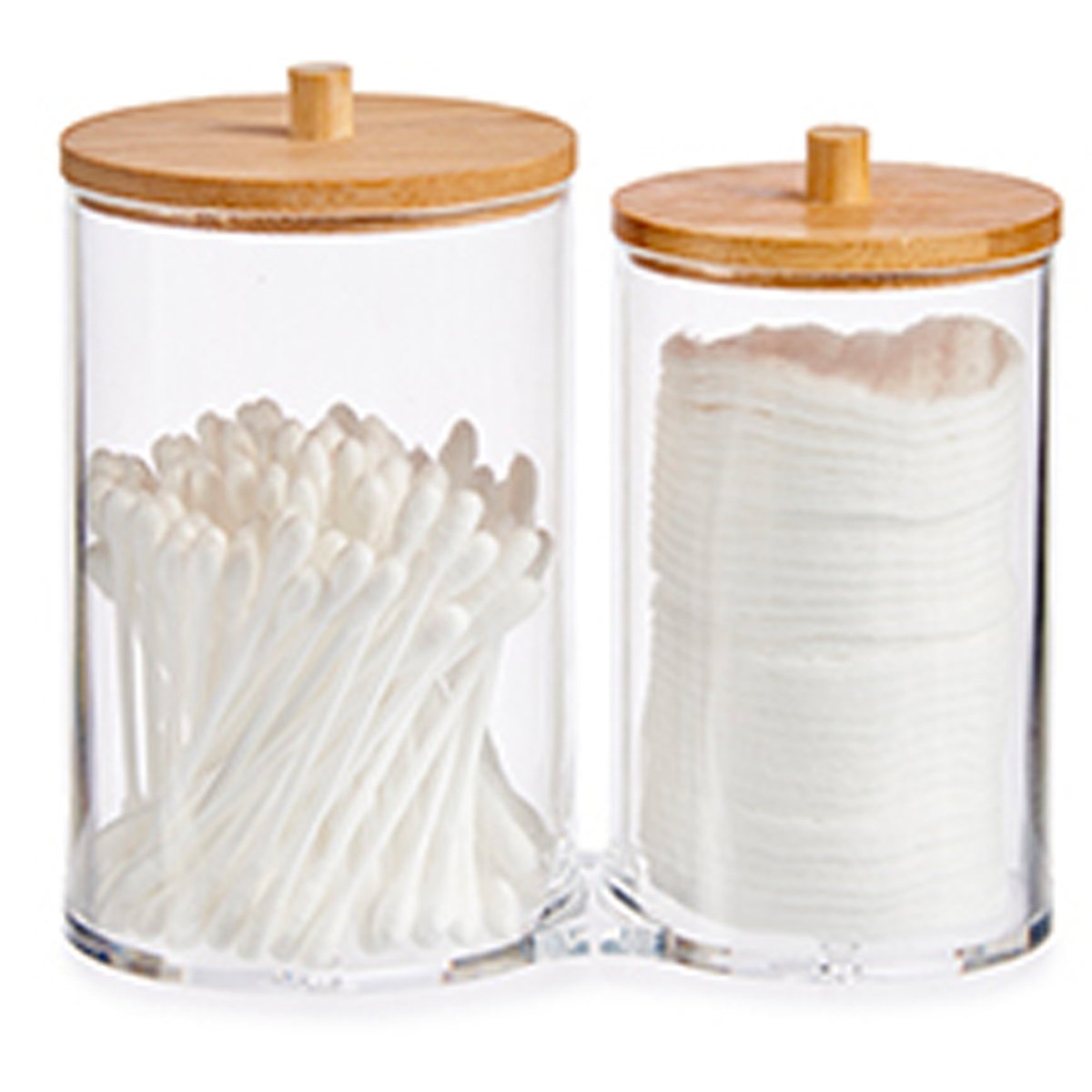 Distributeur coton-tiges et coton transparent et bambou 15x8x13.5cm bois, WADIGA