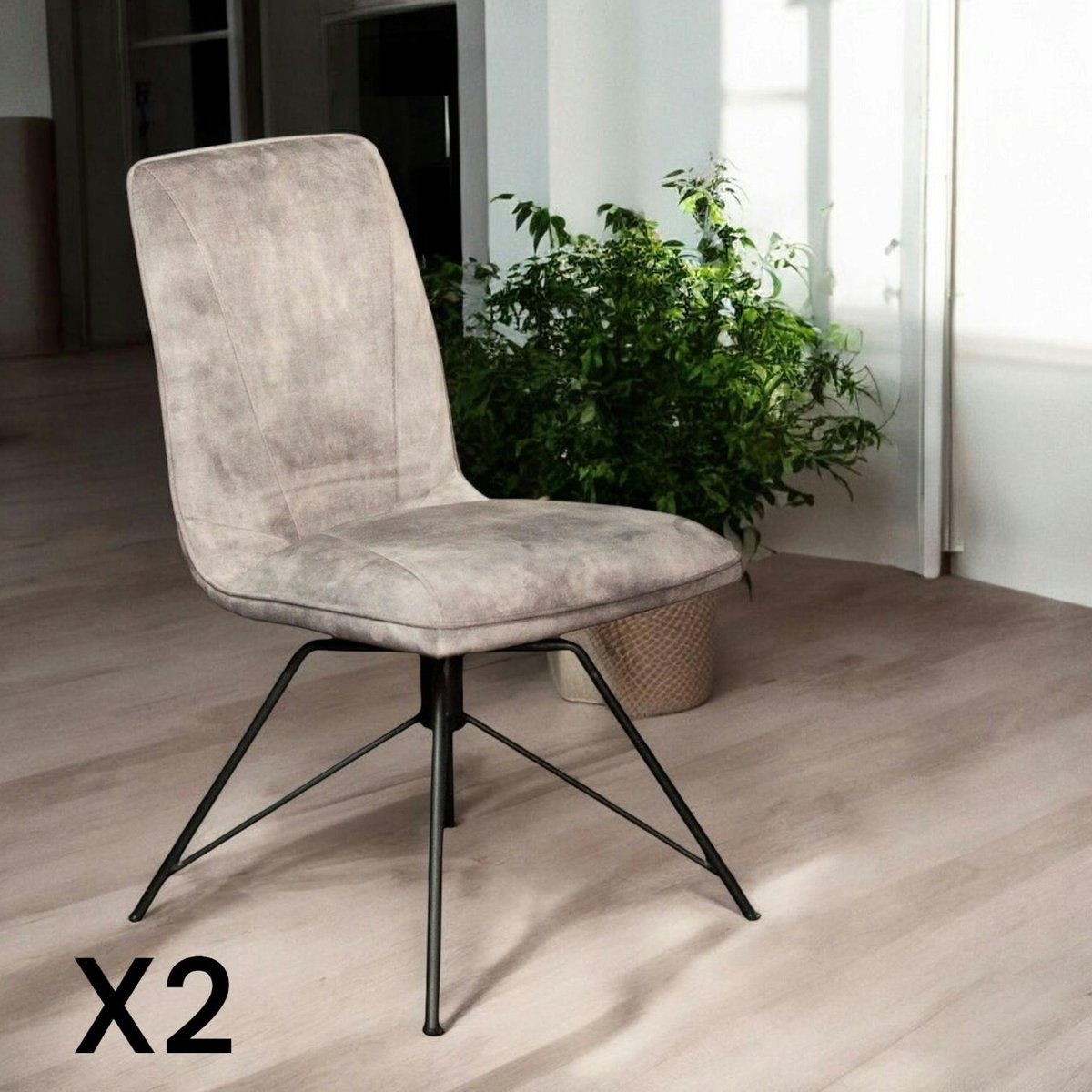 Chaise pivotante en velours (lot de 2) OKA gris, PIER IMPORT