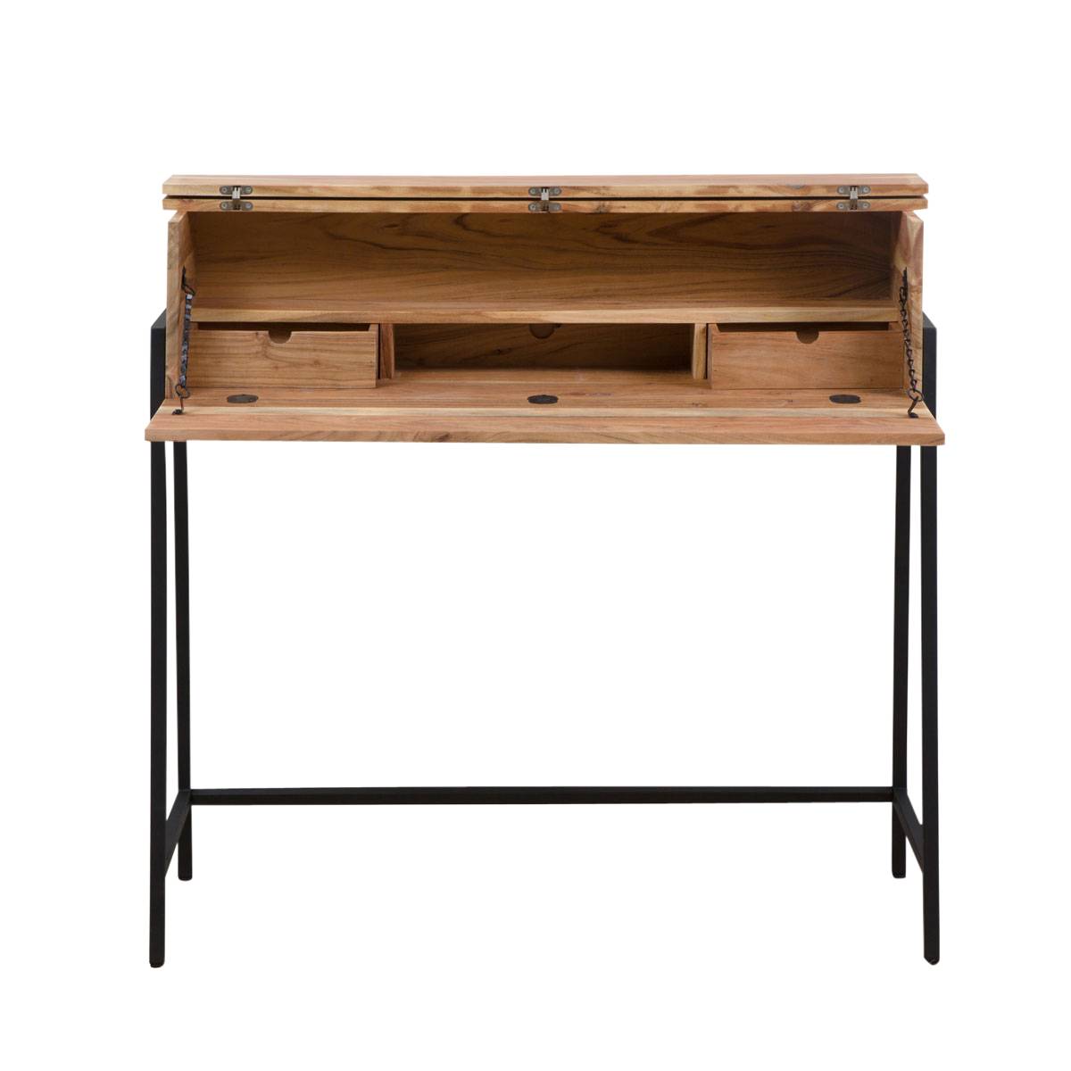 Bureau en bois d'acacia et métal MILO bois clair, MADE IN MEUBLES