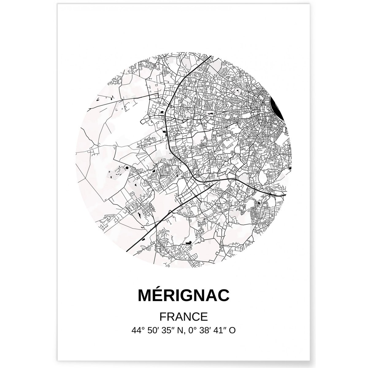 Affiche Carte Mérignac blanc, L'AFFICHERIE