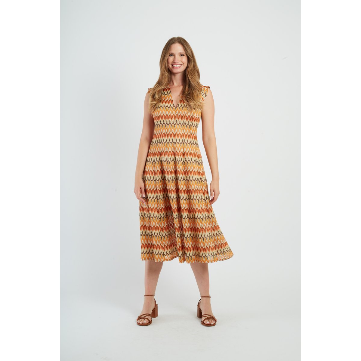 Robe midi en maille FANCHETTE orange, DERHY