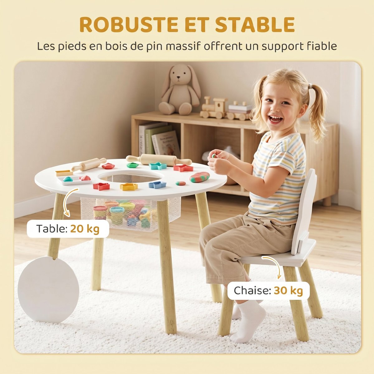 Ensemble table et chaises pour enfants MDF blanc, bois, AIYAPLAY