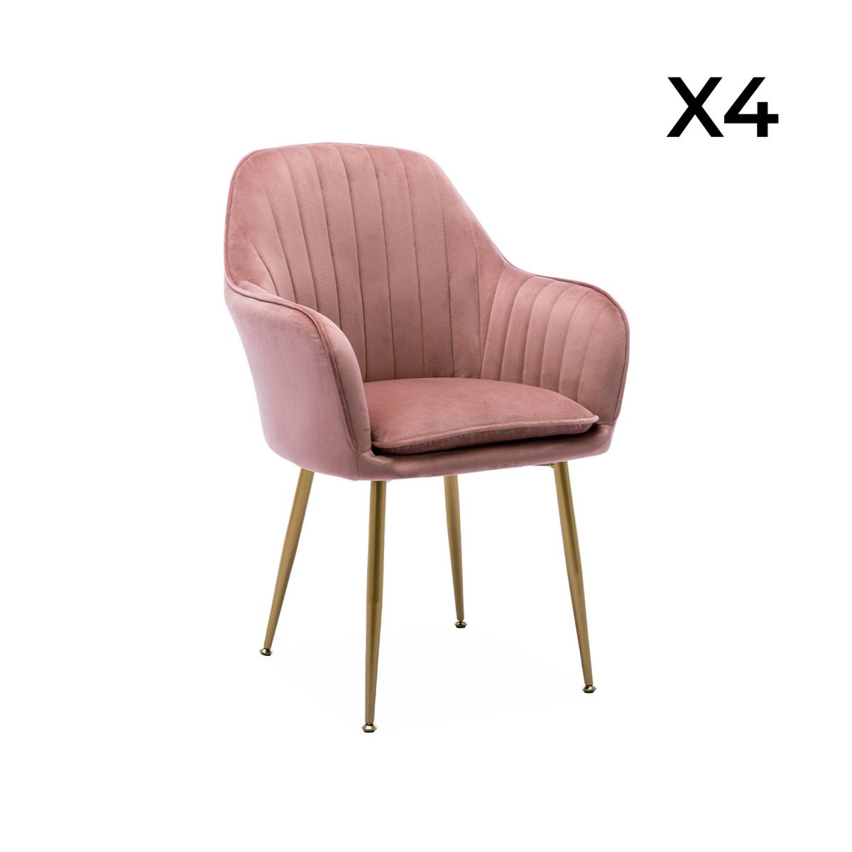 Fauteuil velours et pieds métal (lot de 4) SHELLA vieux rose, SWEEEK