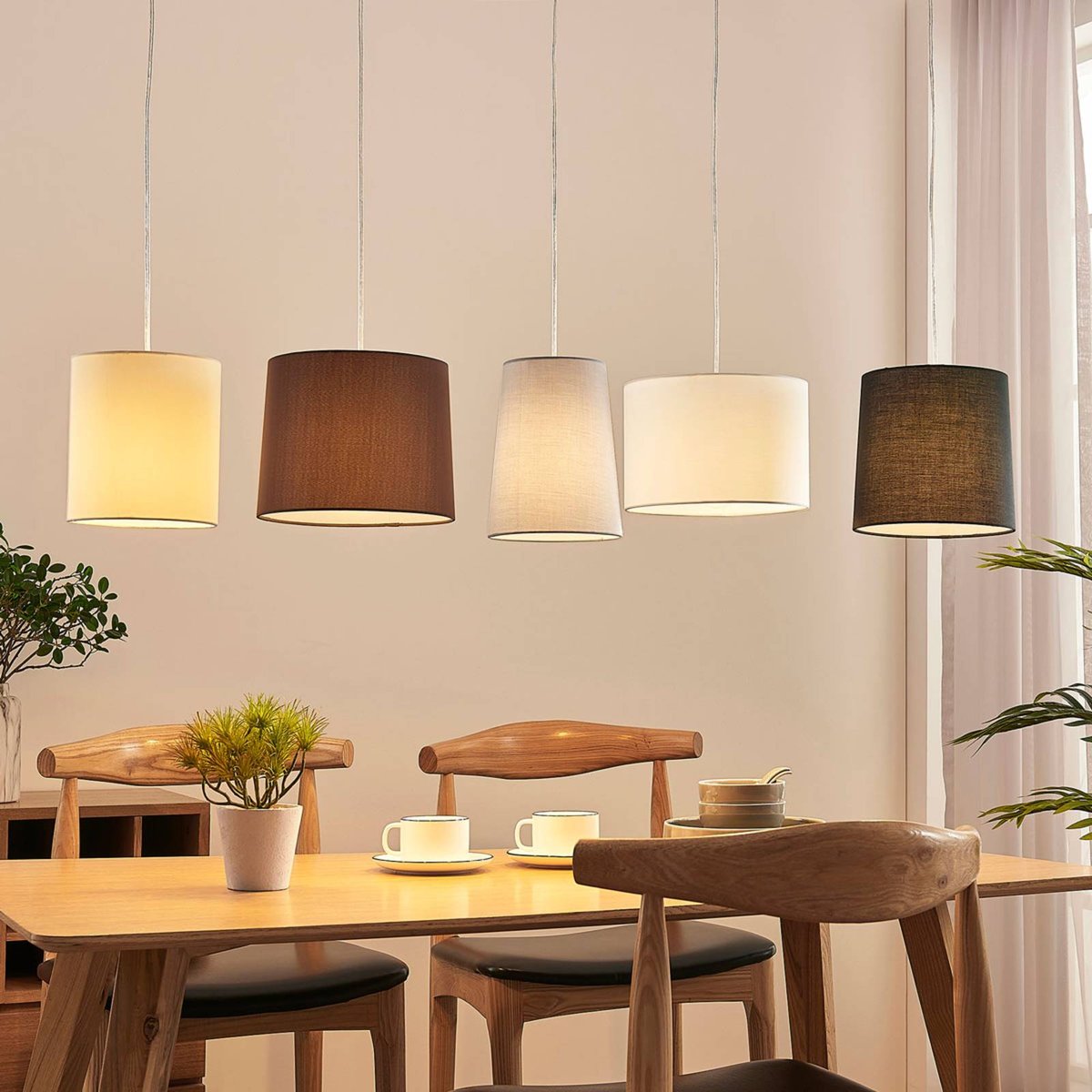 Suspension en textile jeunes, Hermina blanc, marron, gris, beige, noir, nickel satiné, LINDBY
