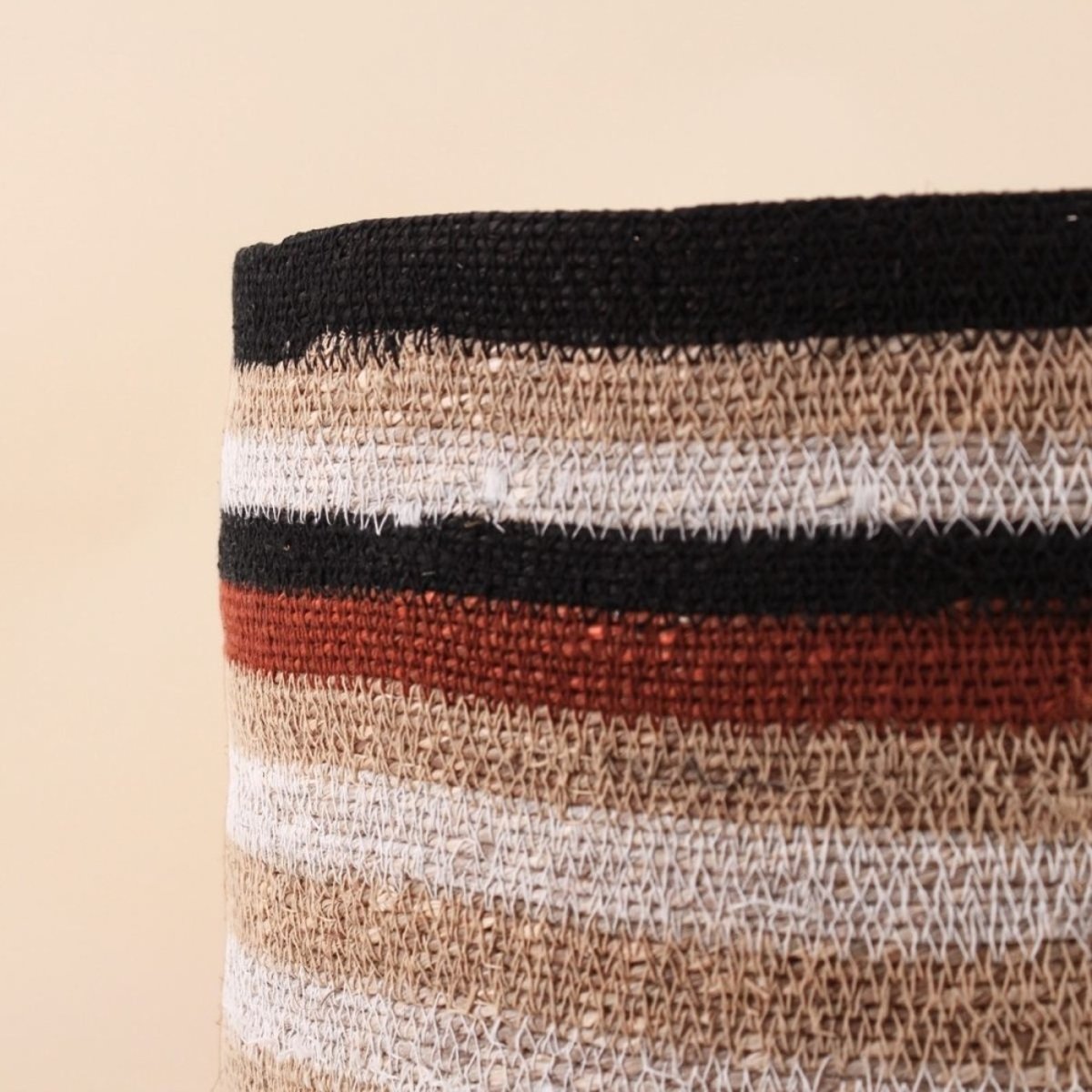 Set de 3 paniers rayé beige, marron en herbes marines marron, ORNAMI