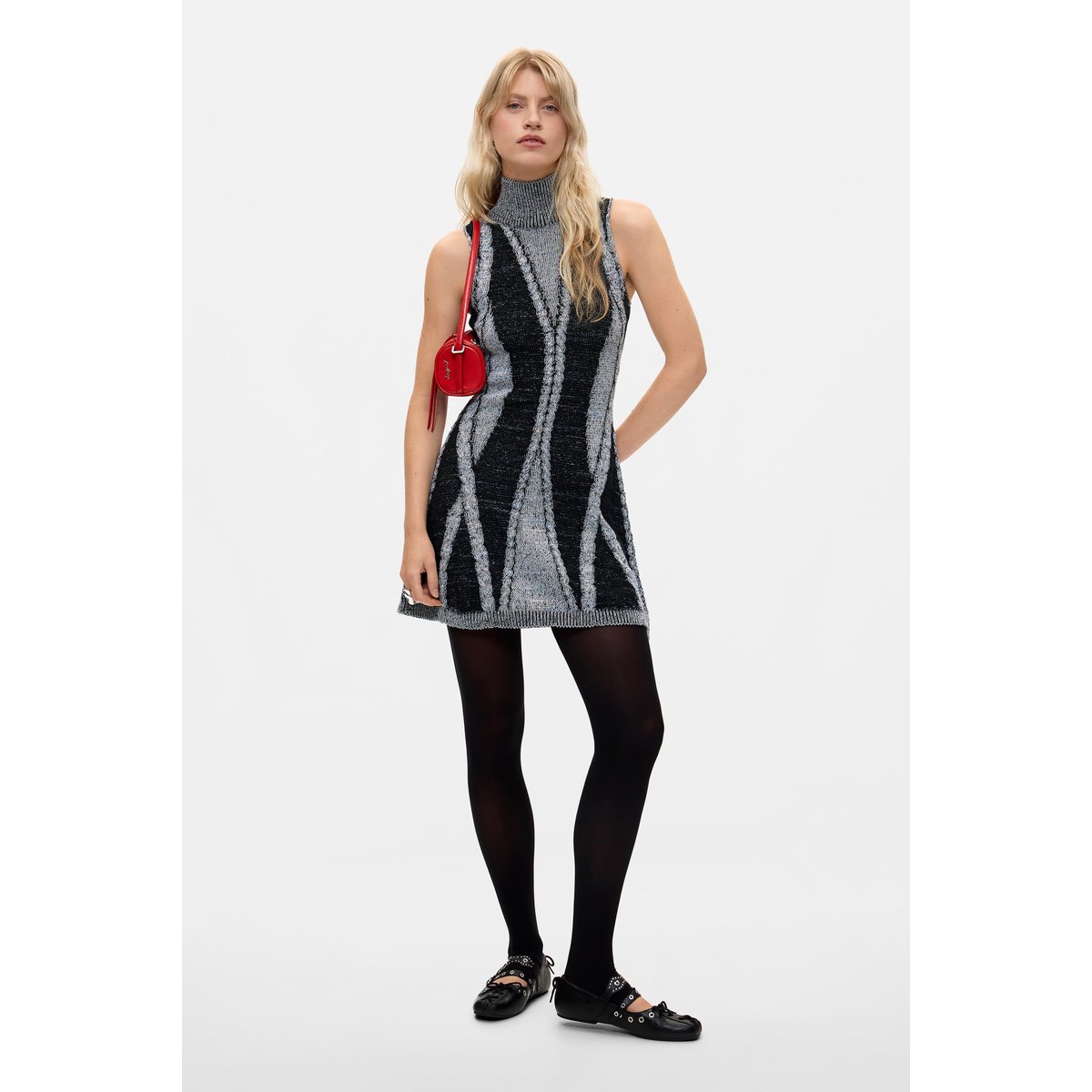 Robe à col montant en maille gris, DESIGUAL