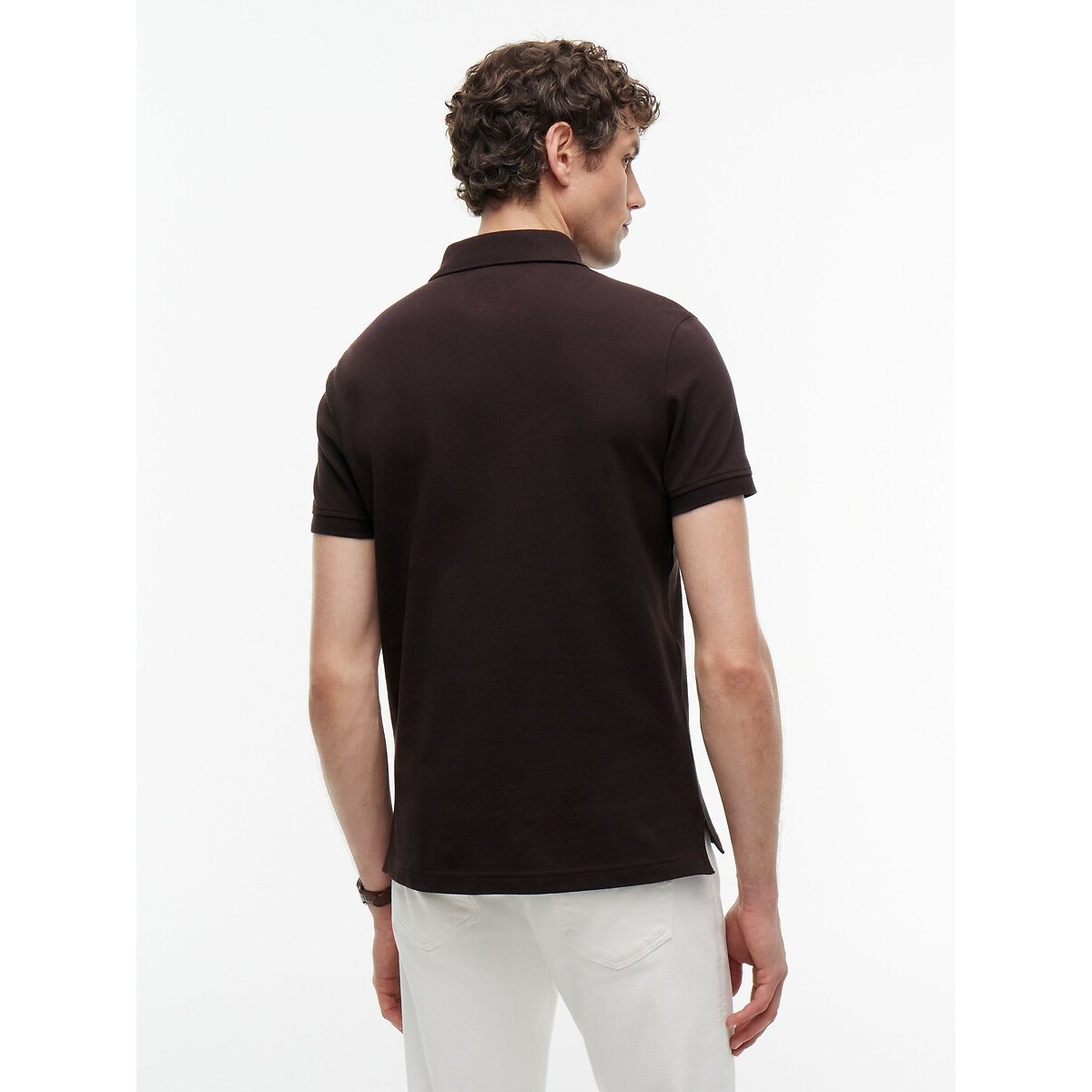 Polo recto stretch, cuello con 2 botones chocolate, TOMMY HILFIGER
