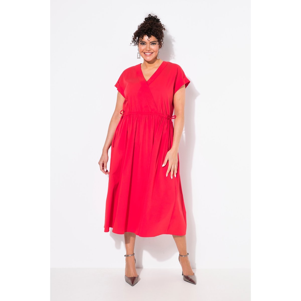 Robe maxi en popeline. Décolleté V litchi, ULLA POPKEN
