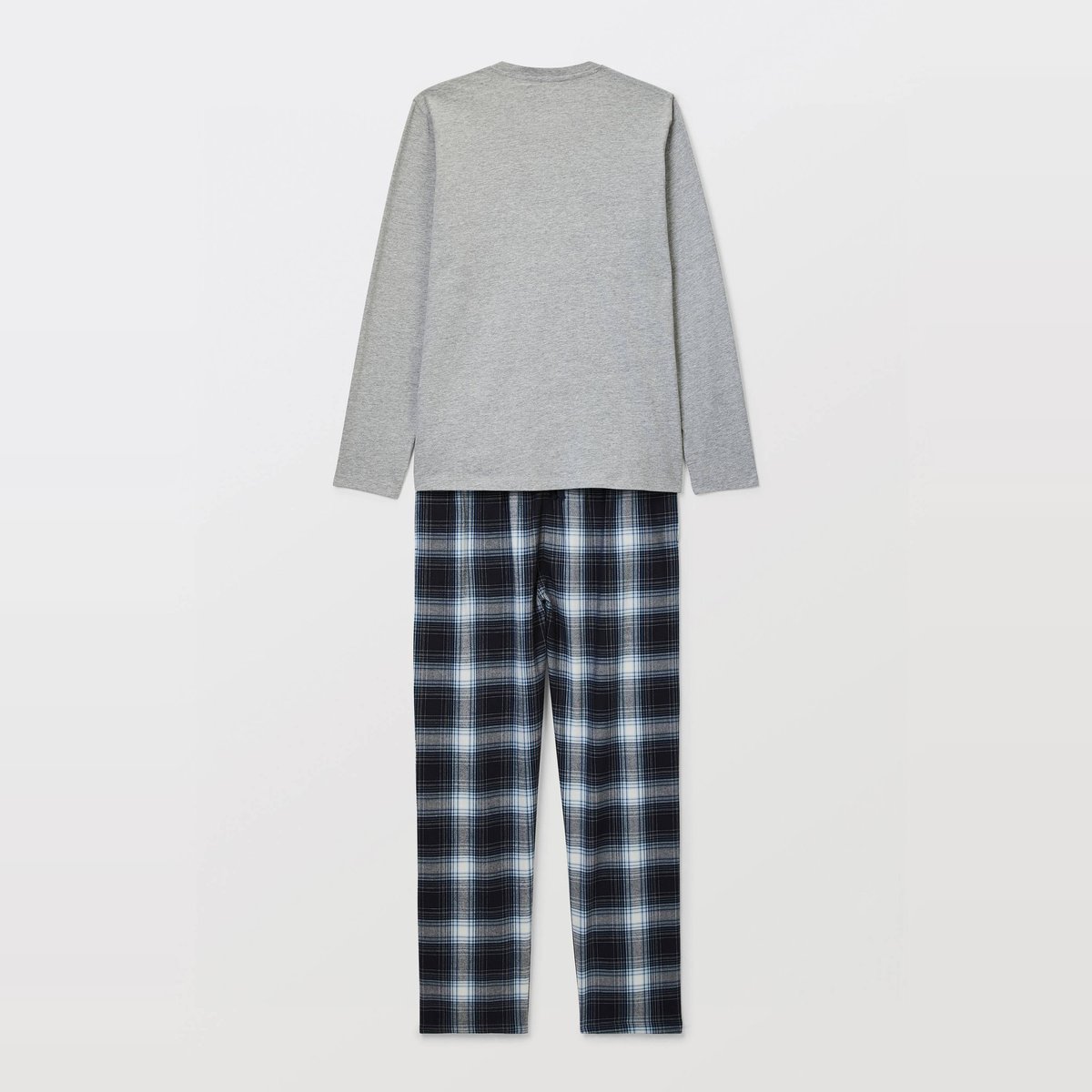 Pyjama manches longues en jersey et pantalon en flanelle en coton gris moyen, MONOPRIX
