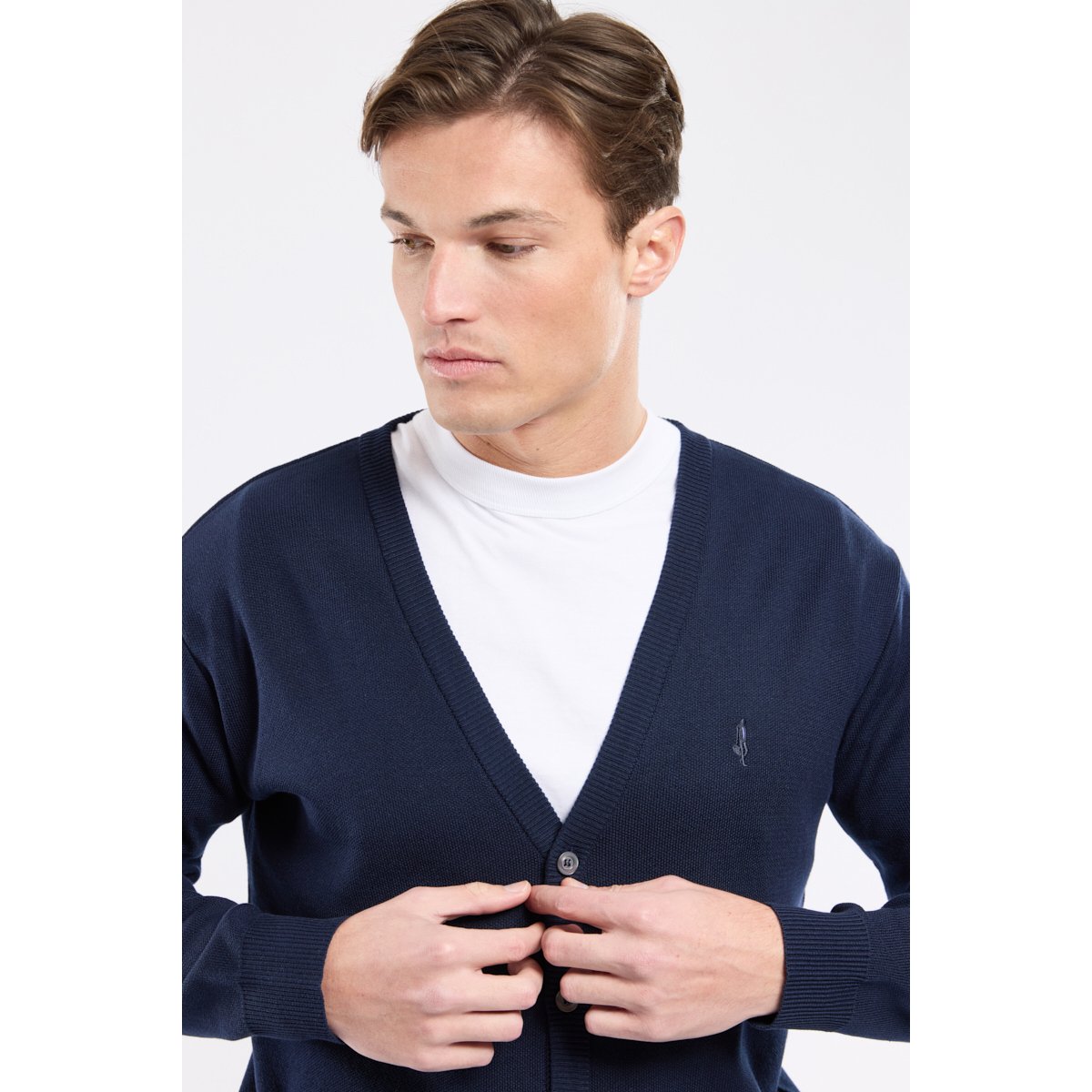 Gilet boutonné en coton marine deep, GUY DE BERAC